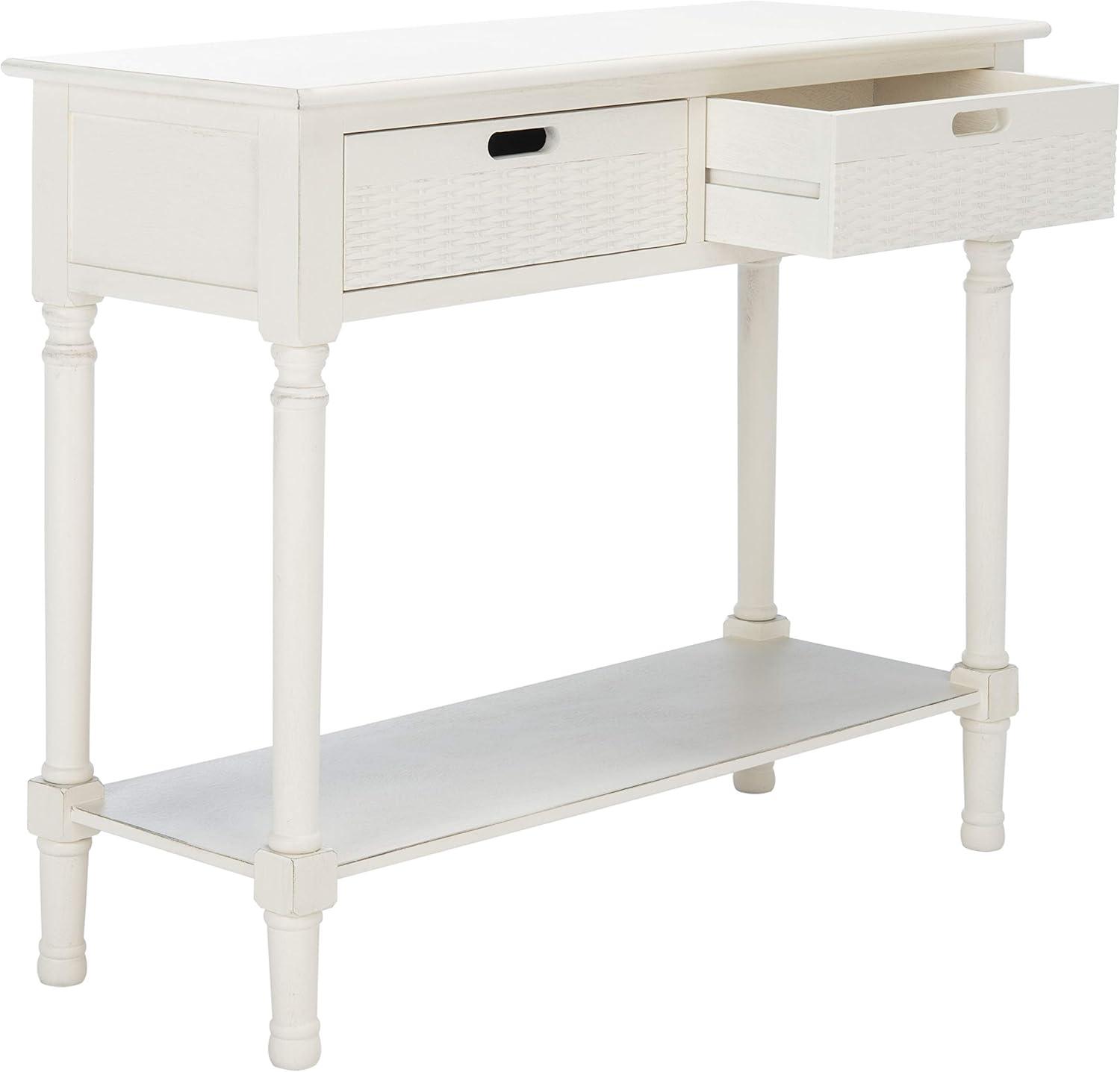 Distressed White Wood Console Table with Storage Drawers