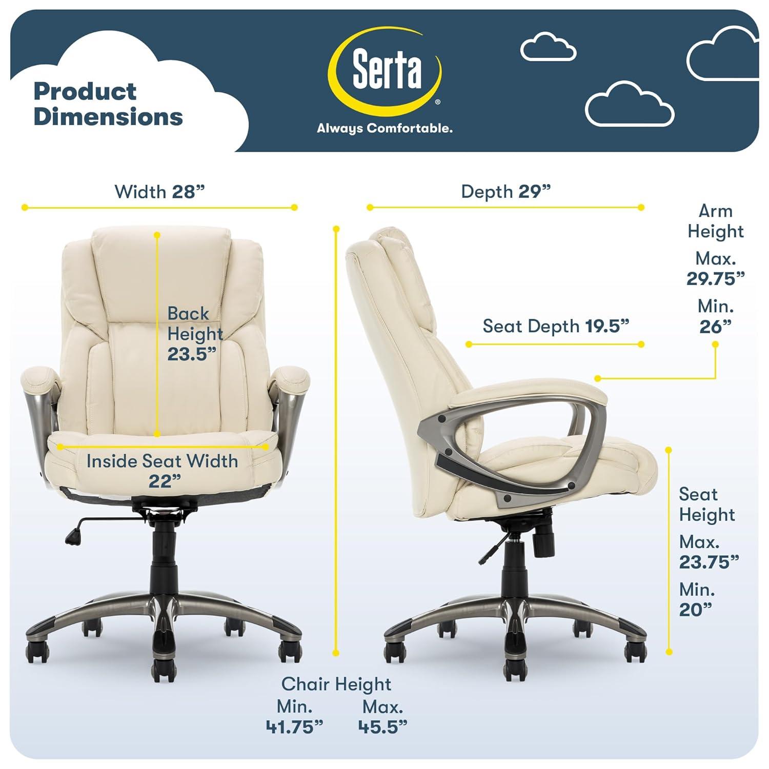 Serta Works Executive Office Chair American Beige: Upholstered, Adjustable, Ergonomic with Padded Back & Seat