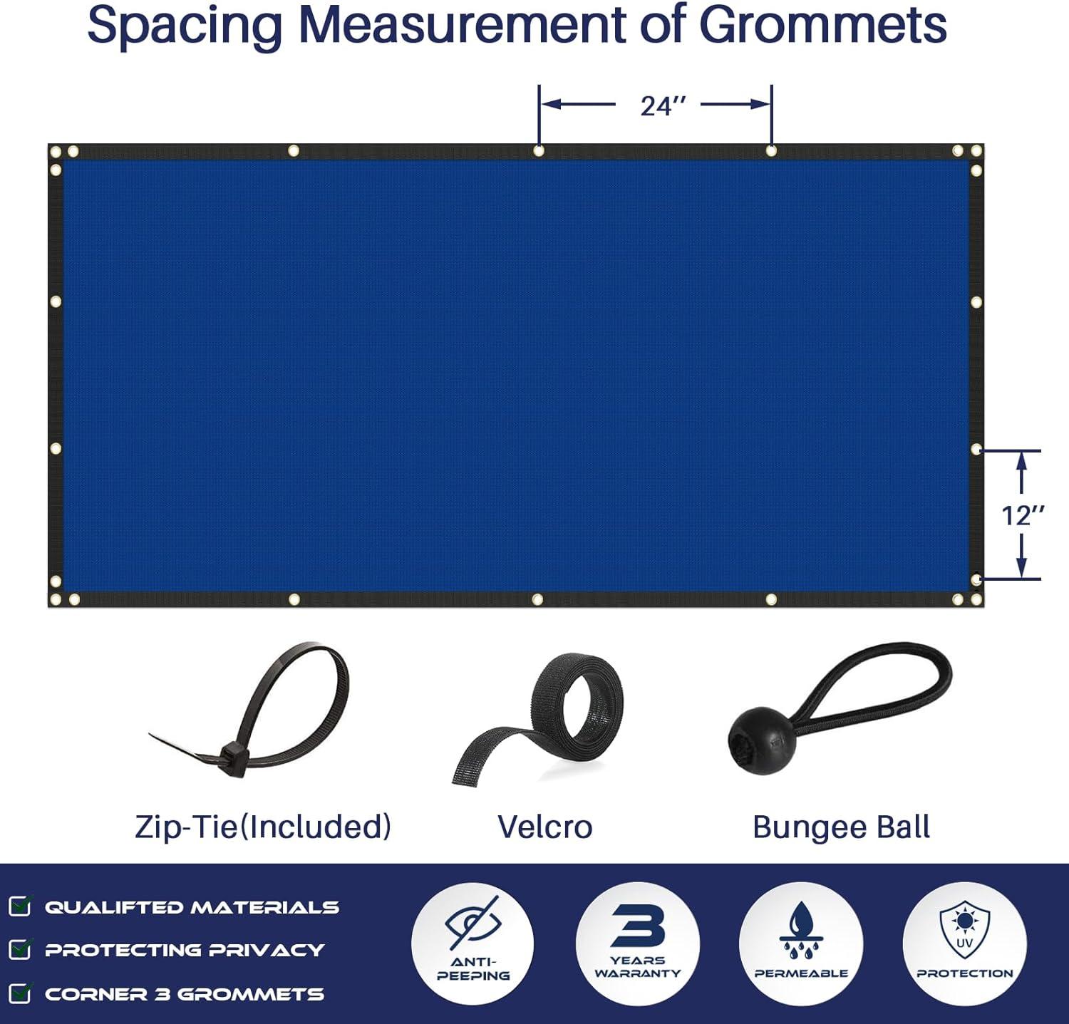 Privacy Fence Screen 5' x 12' Heavy Duty Windscreen Fencing Mesh Fabric Shade Net Cover for Outdoor Wall Garden Yard Pool Deck, Blue