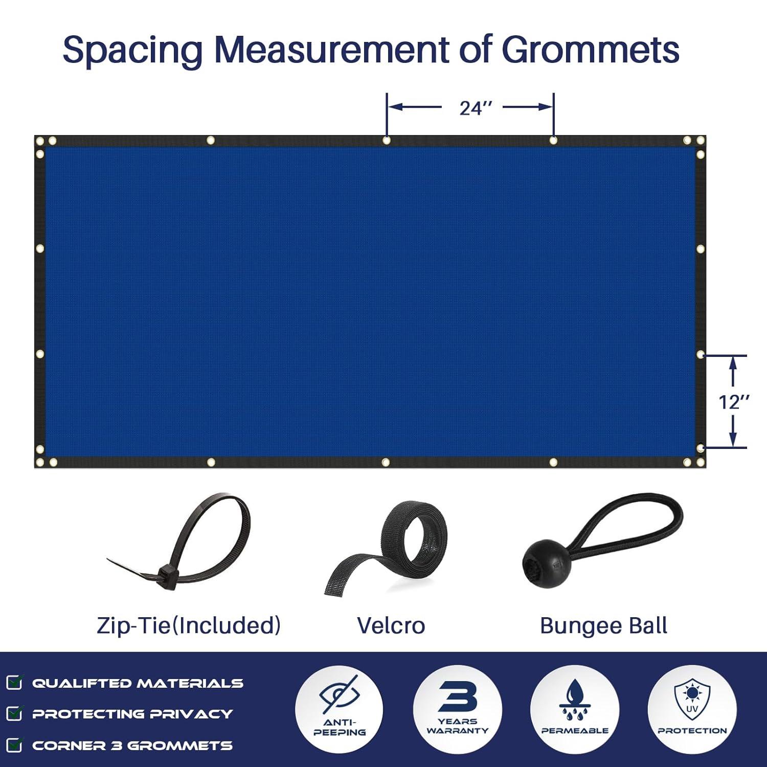 Privacy Fence Screen 5' x 12' Heavy Duty Windscreen Fencing Mesh Fabric Shade Net Cover for Outdoor Wall Garden Yard Pool Deck, Blue