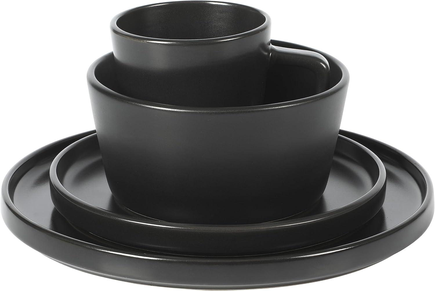 Matte Black Ceramic Stoneware Dinnerware Set - Service for 8