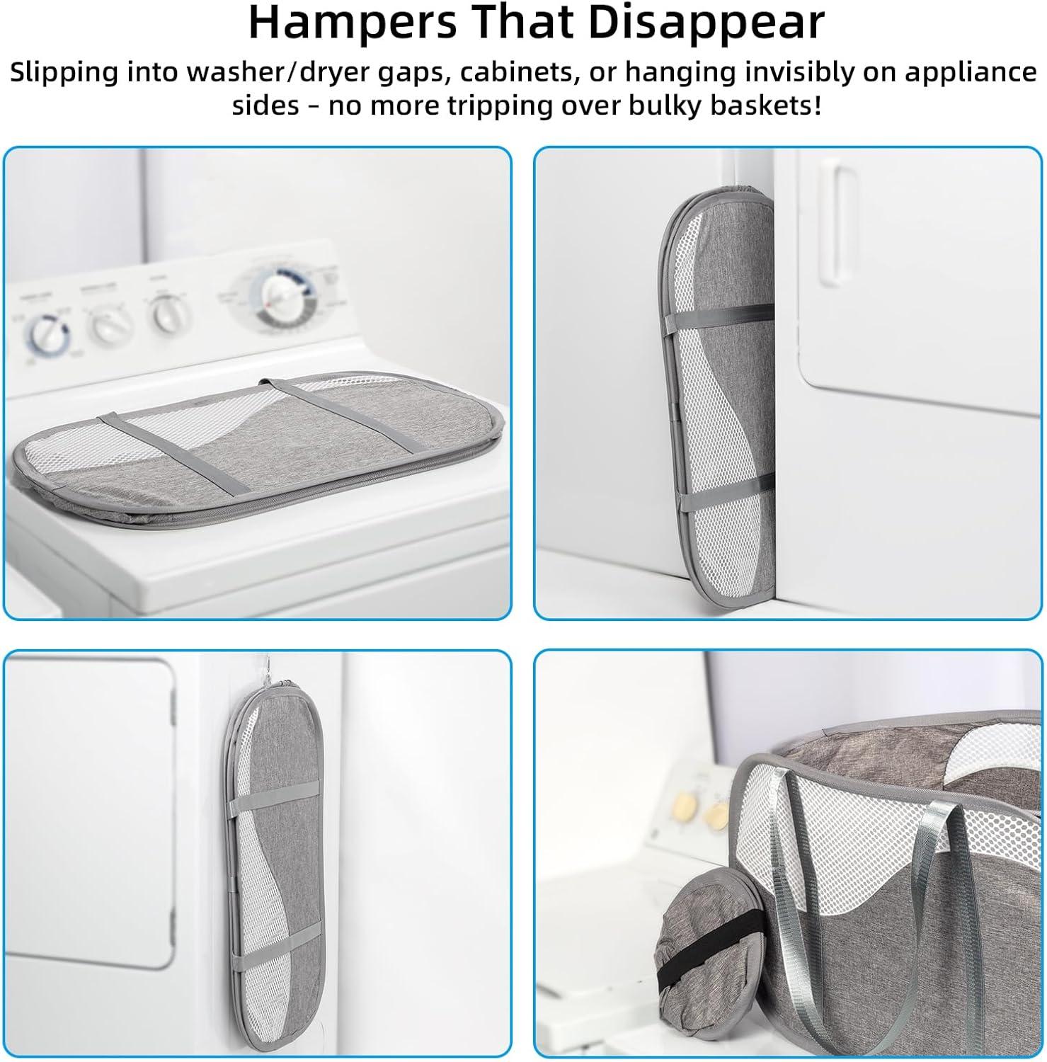 Pop-Up Laundry Hamper with Reinforced U-Shaped Handle - 1.5 Load Capacity Collapsible Basket, Magnetic Closure, Anti-Snap Safety Design, Fits in Washer/Dryer Gaps