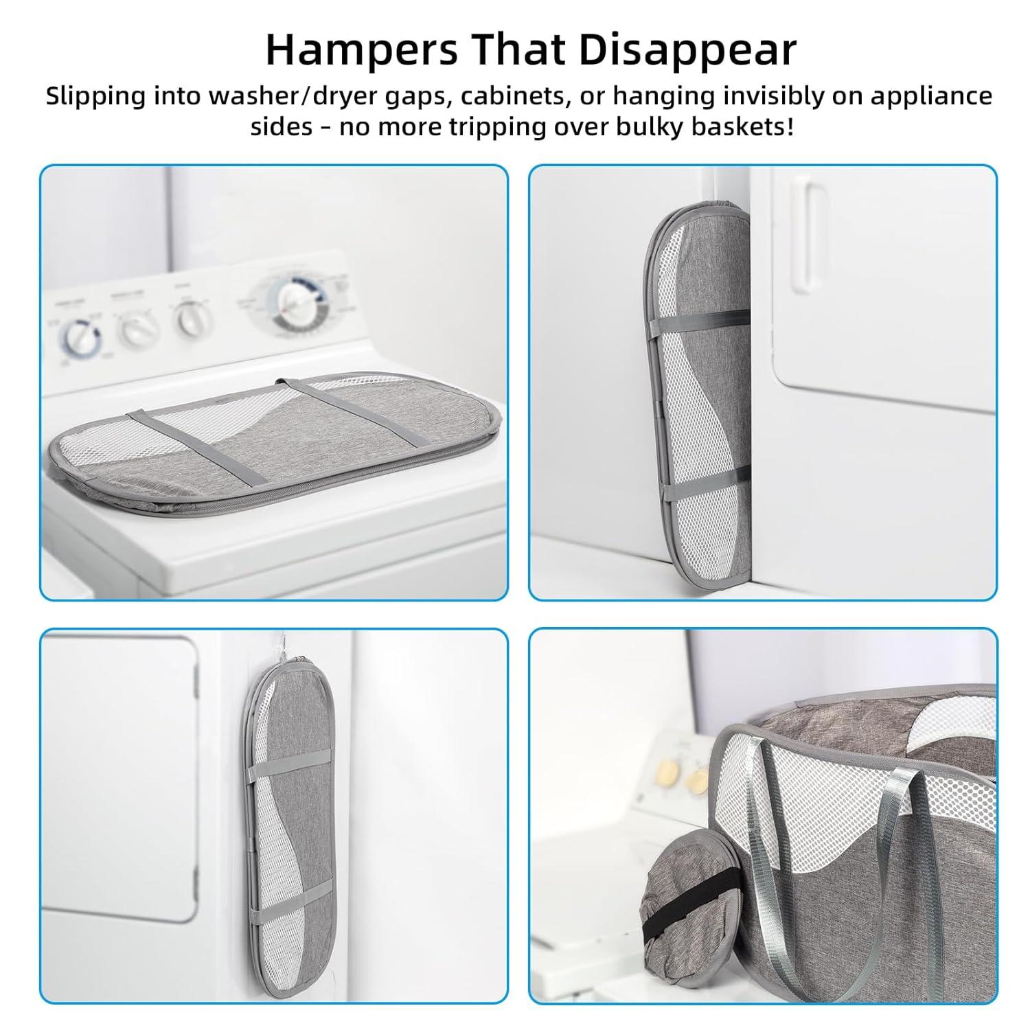 Pop-Up Laundry Hamper with Reinforced U-Shaped Handle - 1.5 Load Capacity Collapsible Basket, Magnetic Closure, Anti-Snap Safety Design, Fits in Washer/Dryer Gaps