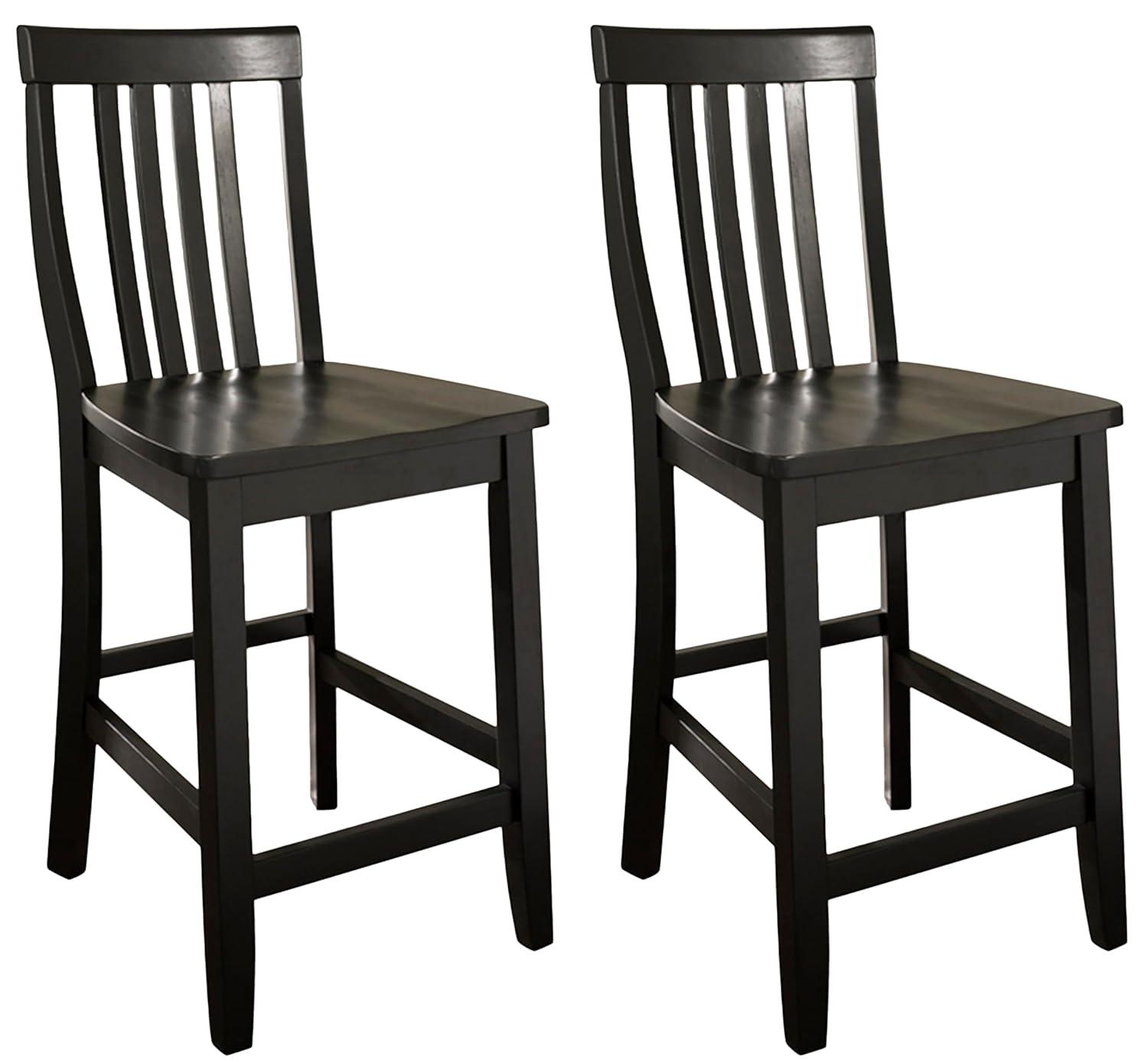 Set of 2 24" School House Counter Height Barstools, Solid Hardwood, Footrest - Crosley