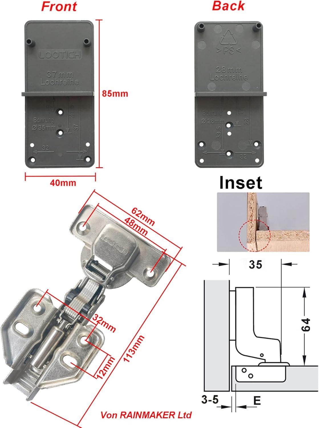 110 Deg Kitchen Units Concealed Cabinet Door Mute Hinges 35mm Soft Close Inset and Embed Mounting 8 Pieces (Include Drilling Jig)