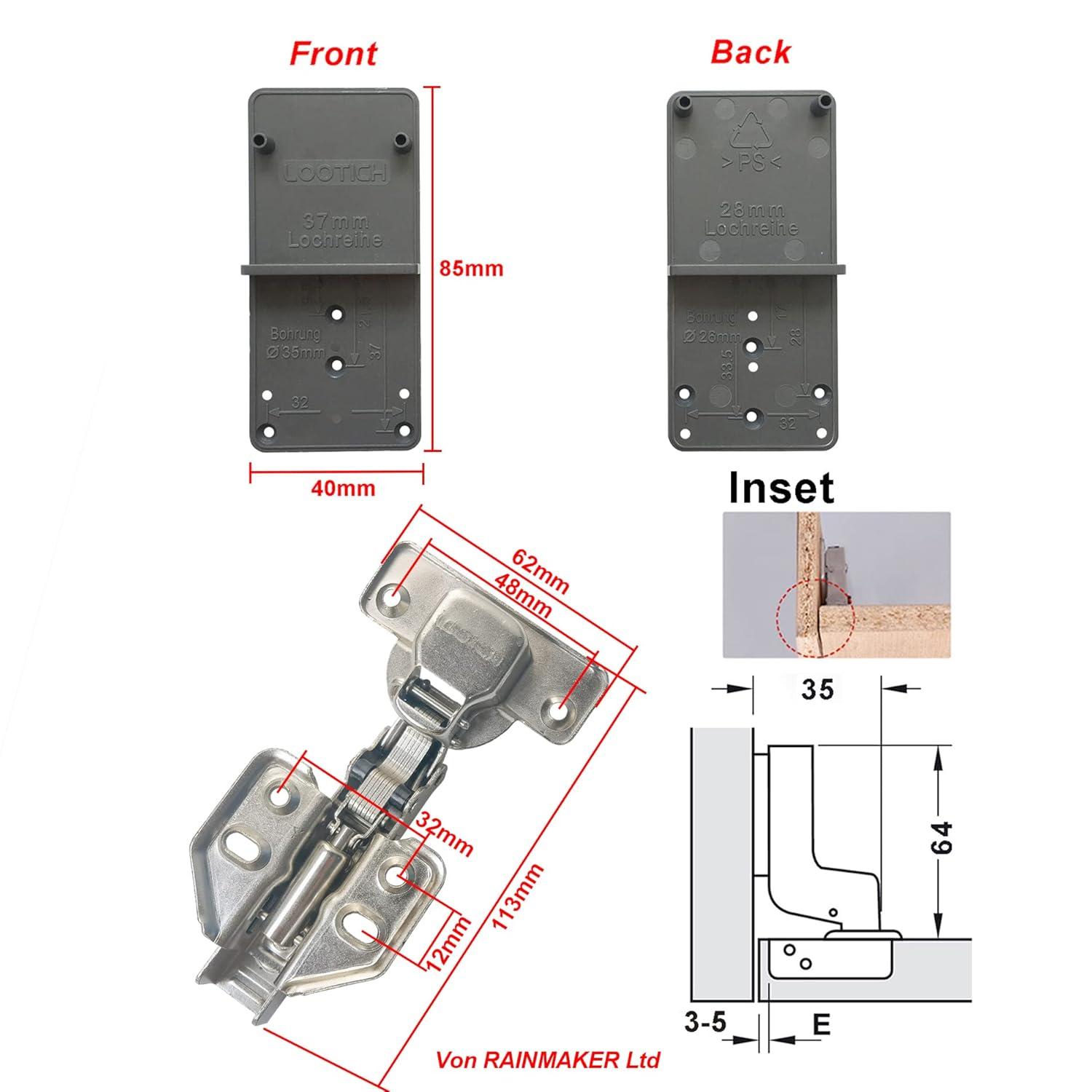 110 Deg Kitchen Units Concealed Cabinet Door Mute Hinges 35mm Soft Close Inset and Embed Mounting 8 Pieces (Include Drilling Jig)