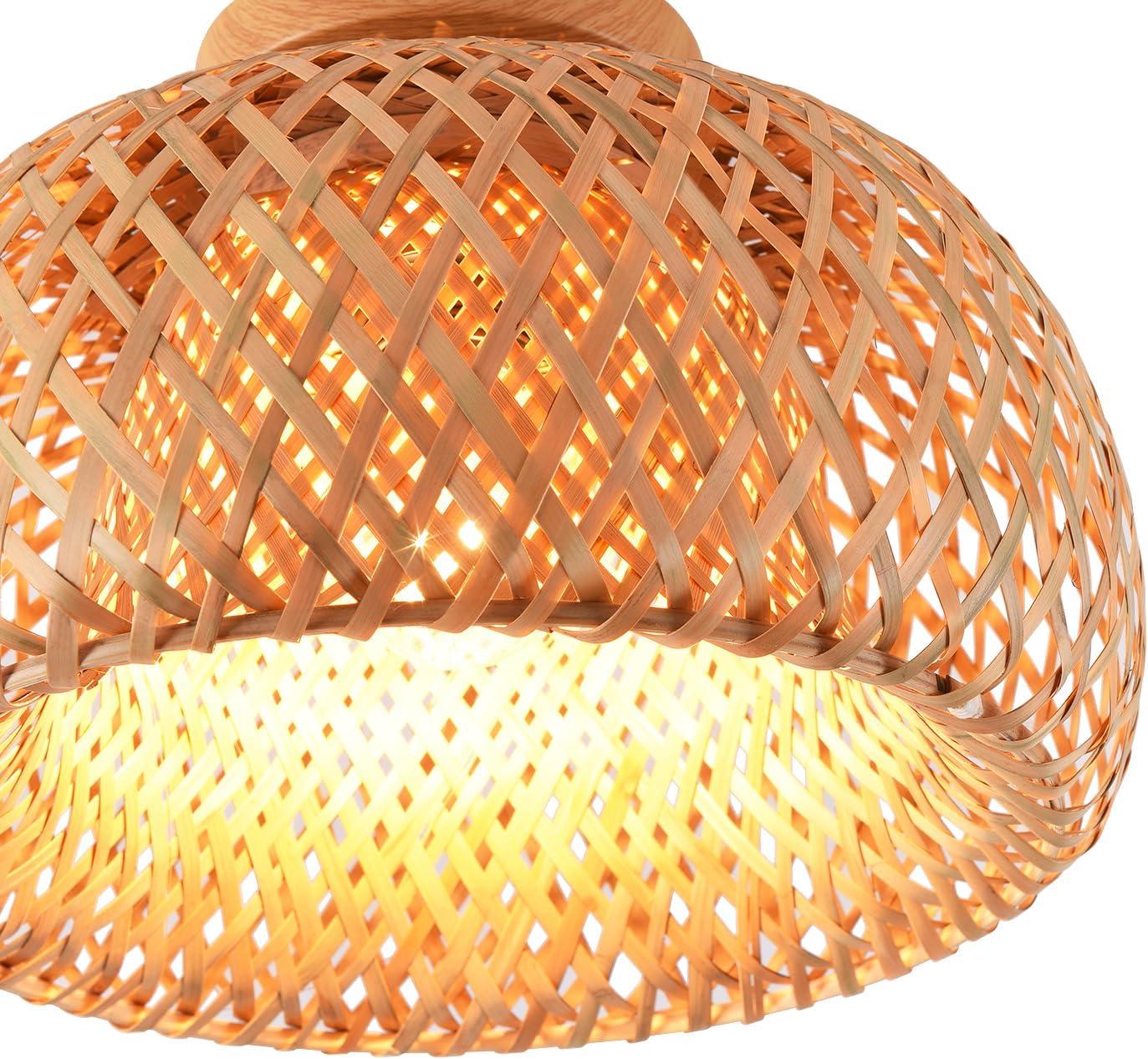 Bay Isle Home™ Bamboo Ceiling Light Fixtures, Hand-Woven Boho Flush Mount Ceiling Light, Handmade Ceiling Mount With Natural Bamboo Shade, Farmhouse Light Fixture