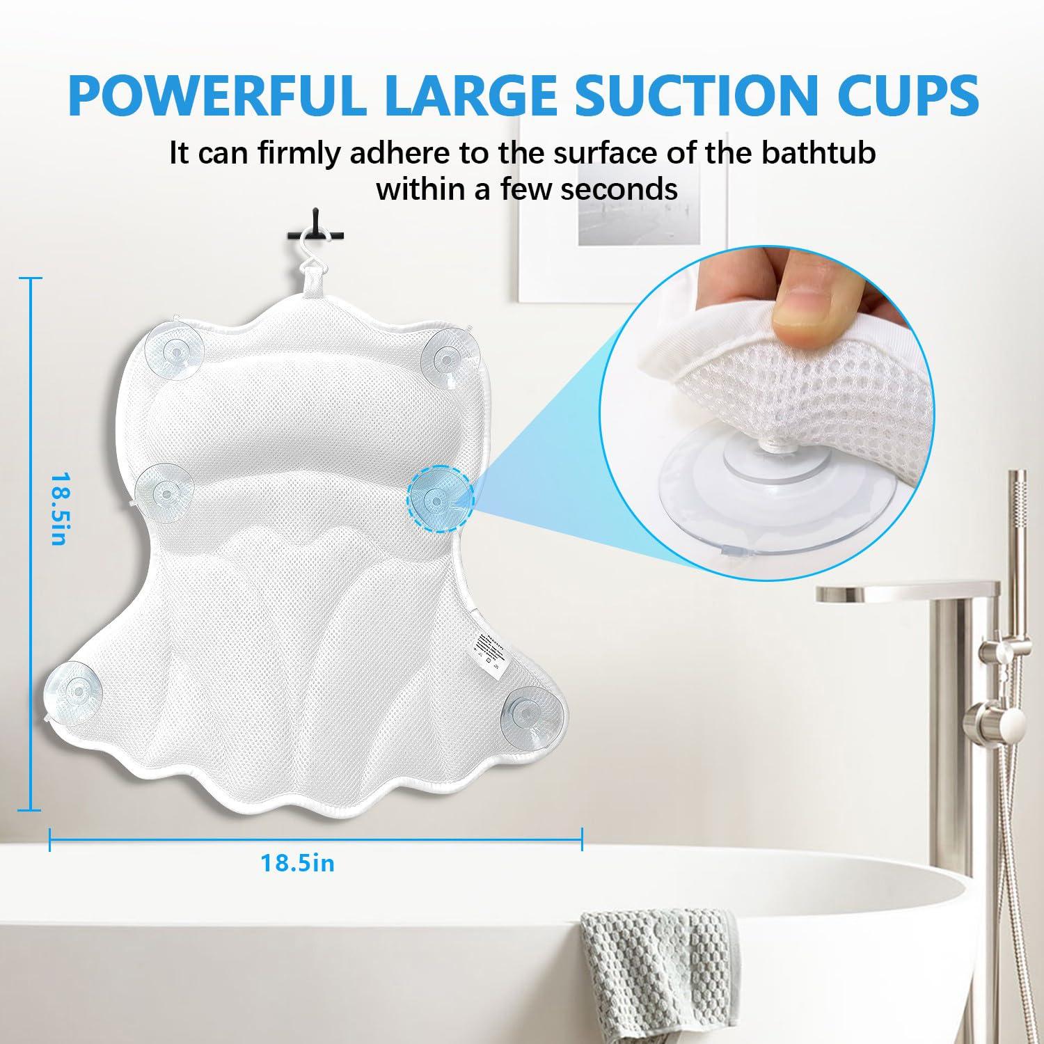 REEZEIVI Bath Pillows for Tub,Bath Pillow with 6 Non-Slip Suction Cups,Soft 4D Mesh Fabric,Bathtub Pillows for Tub Neck and Back Support,Extra Thick Luxury Bathtub Pillows,White