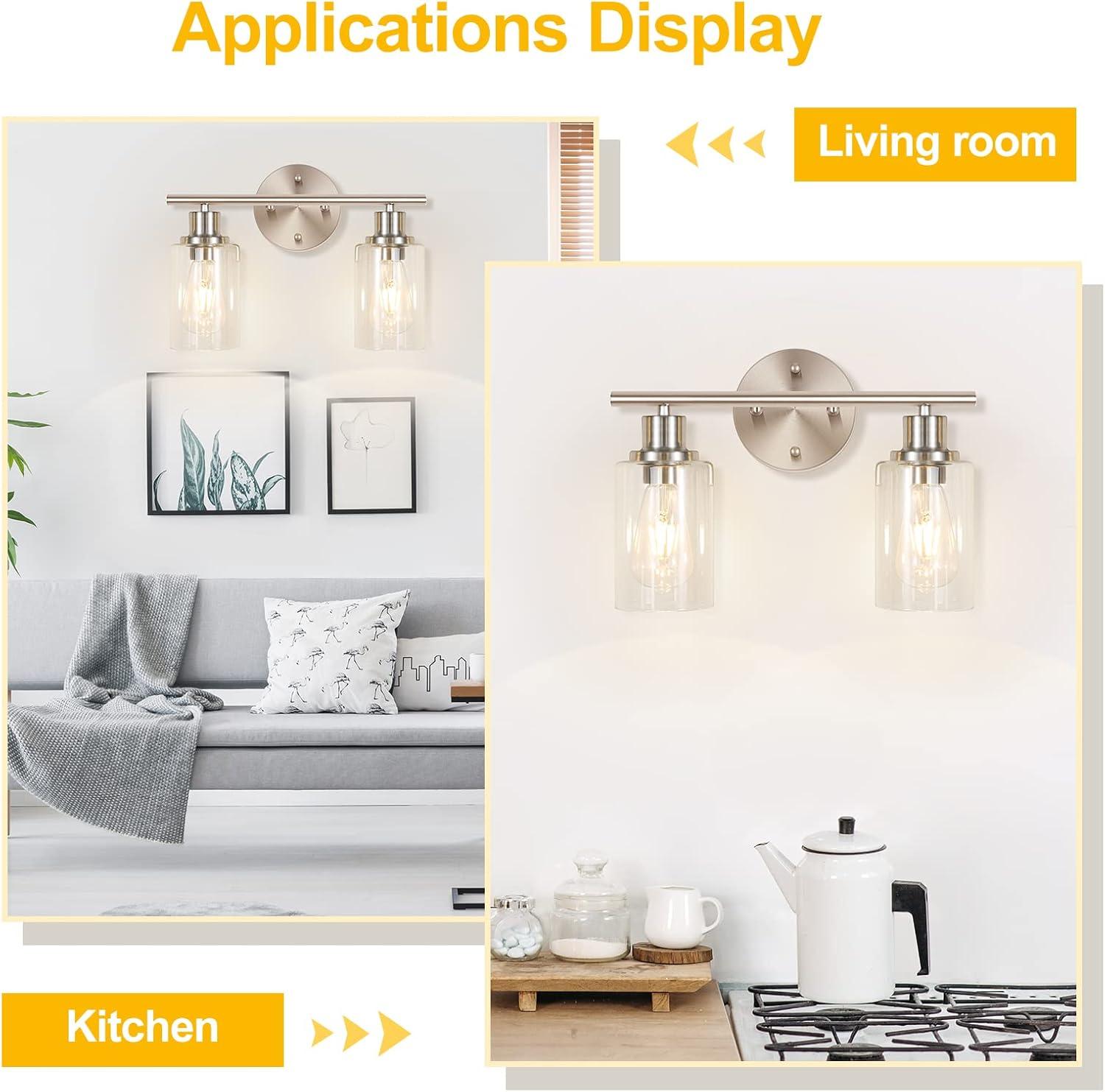 Vanity Wall Light Fixtures, Modern 3 Lights Wall Sconce with Clear Glass Shade, Brushed Nickel Farmhouse Wall Lamp for Bathroom Mirror Kitchen Porch Living Room Workshop (E26 Base)