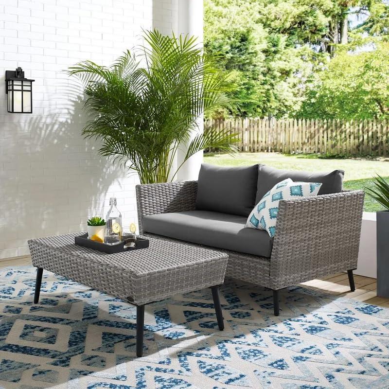 2pc Richland Outdoor Patio Loveseat and Coffee Table Set - Gray - Crosley