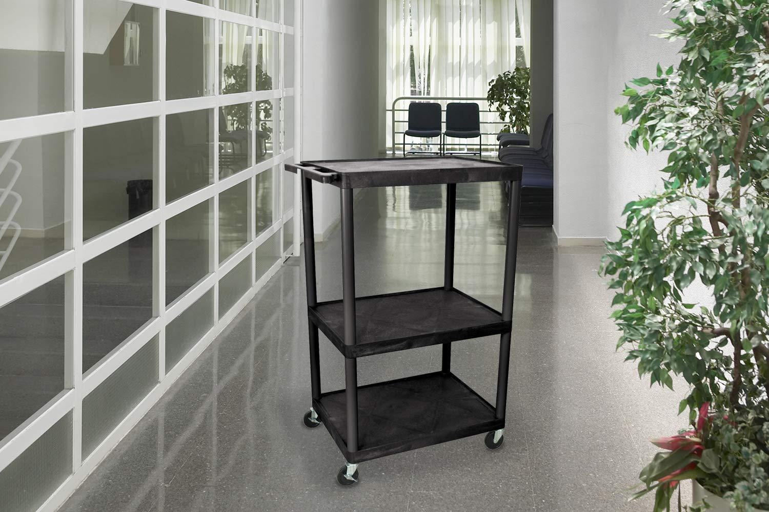 Black 3-Shelf Rolling AV Utility Cart with 4" Wheels