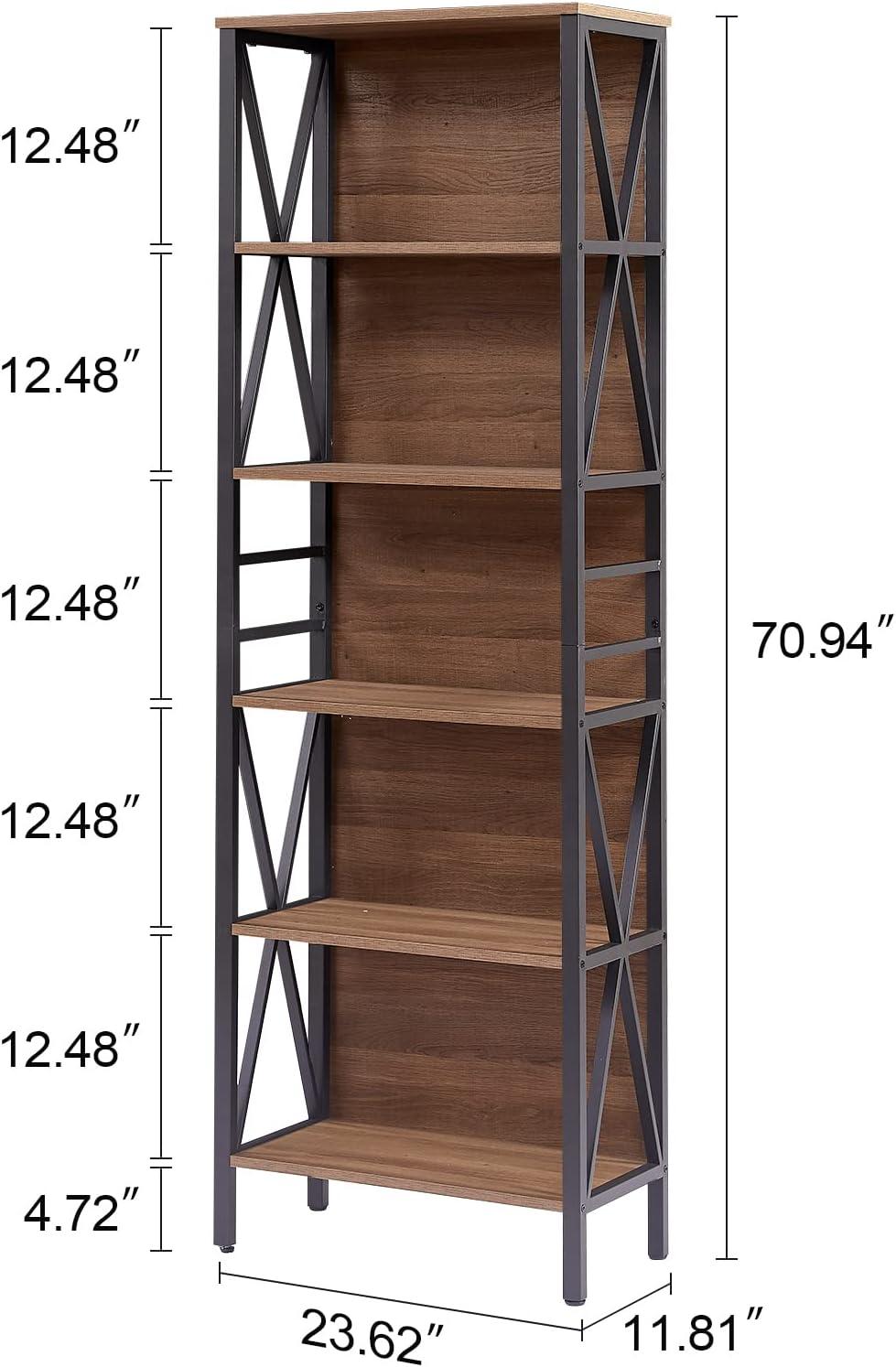 Vintage Brown 6-Tier Adjustable Industrial Bookshelf