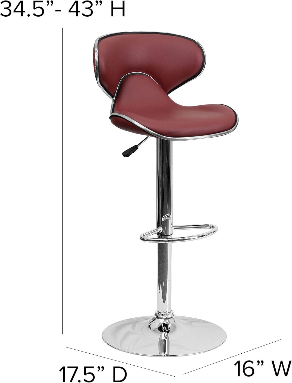 Flash Furniture Contemporary Cozy Mid-Back Burgundy Vinyl Adjustable Height Barstool with Chrome Base