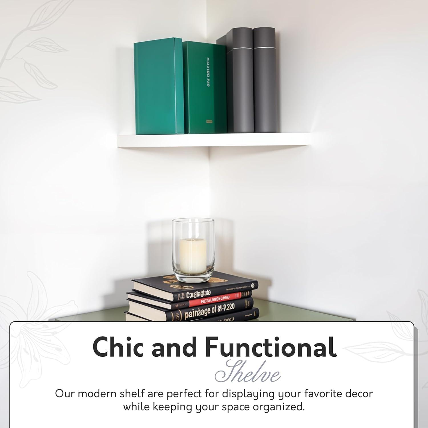InPlace 11.8" x 11,8" Floating Corner Shelf Wall Mounted White: Modern Style, Wood Composite, Includes Mounting Hardware