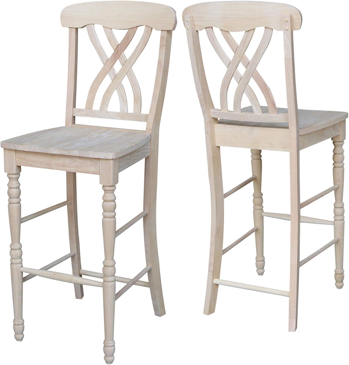 Traditional Parawood 30" Latticeback Bar Stool in Warm Brown