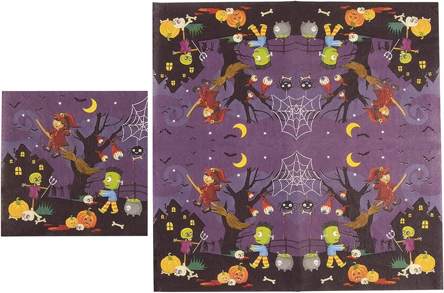 Blue Panda 144 Piece Spooky Halloween Disposable Party Supplies Serves 24 - Plates, Napkins, Cups & Cutlery