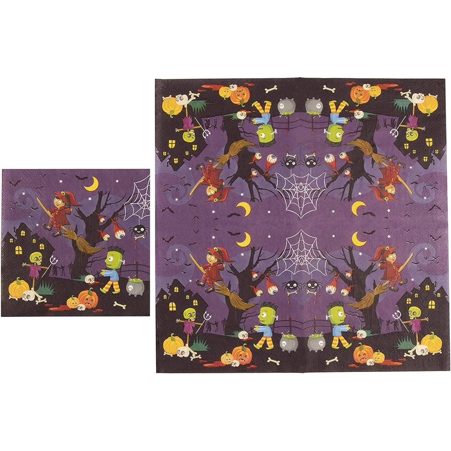 Blue Panda 144 Piece Spooky Halloween Disposable Party Supplies Serves 24 - Plates, Napkins, Cups & Cutlery