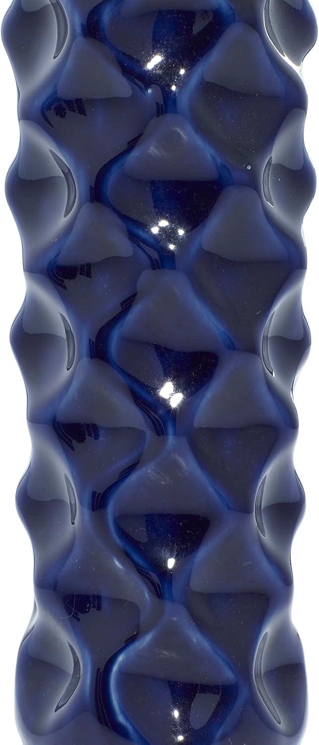 DecMode 3"W, 12"H Dark Blue Ceramic Vase with Varying Patterns, Set of 3