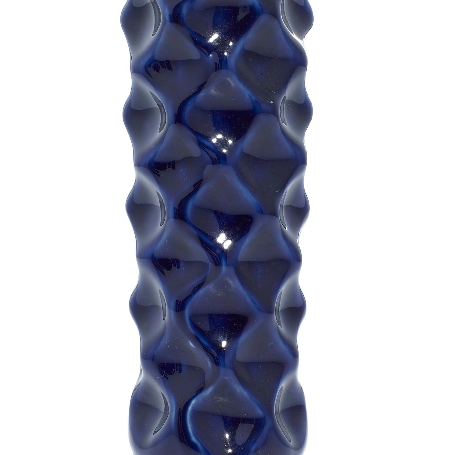 DecMode 3"W, 12"H Dark Blue Ceramic Vase with Varying Patterns, Set of 3