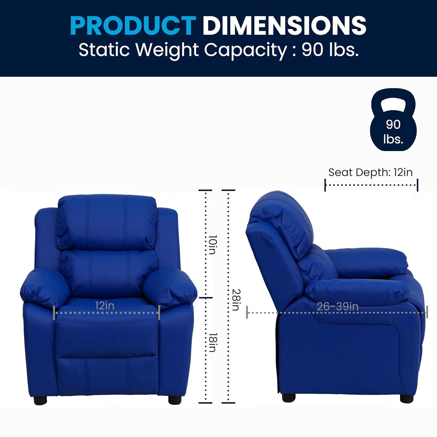 Flash Furniture Charlie Deluxe Padded Contemporary Blue Vinyl Kids Recliner with Storage Arms