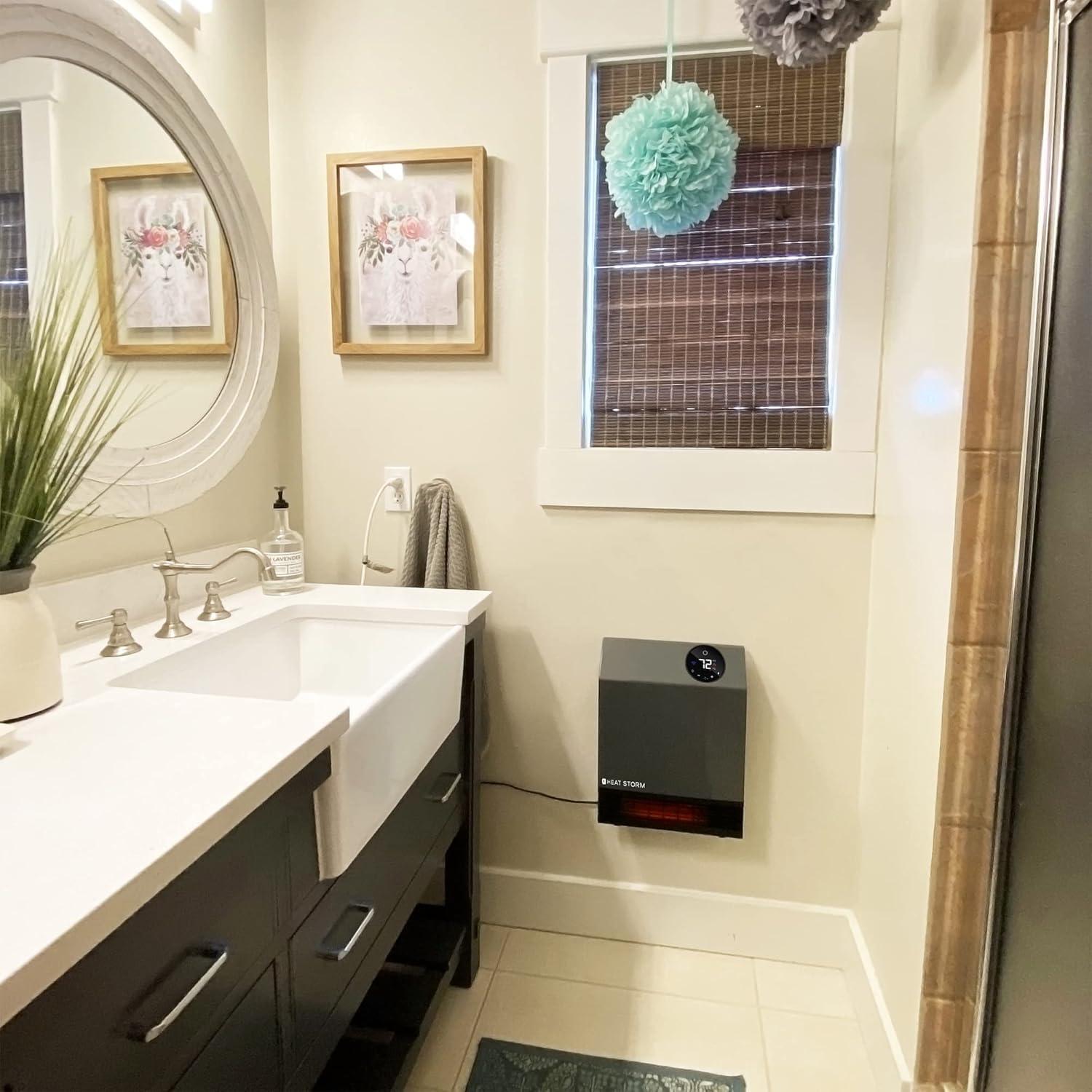 Heat Storm Heat Storm 1000 Watt 3400 BTU Electric Wall Mounted Space Heater with Adjustable Thermostat , Remote Included and with Digital Display