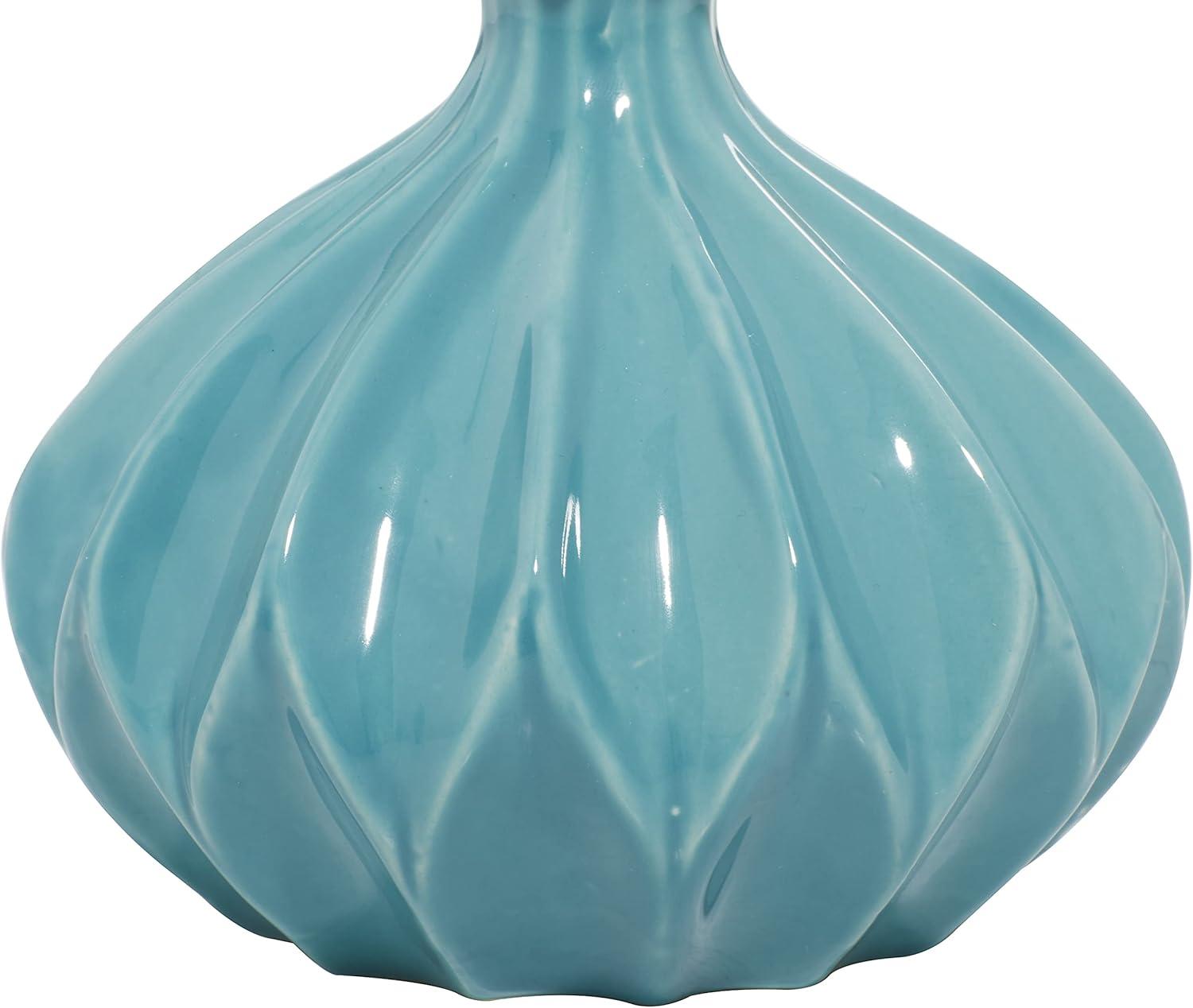 Polished Blue Ceramic Bud Vase Trio, Modern Indoor Decor