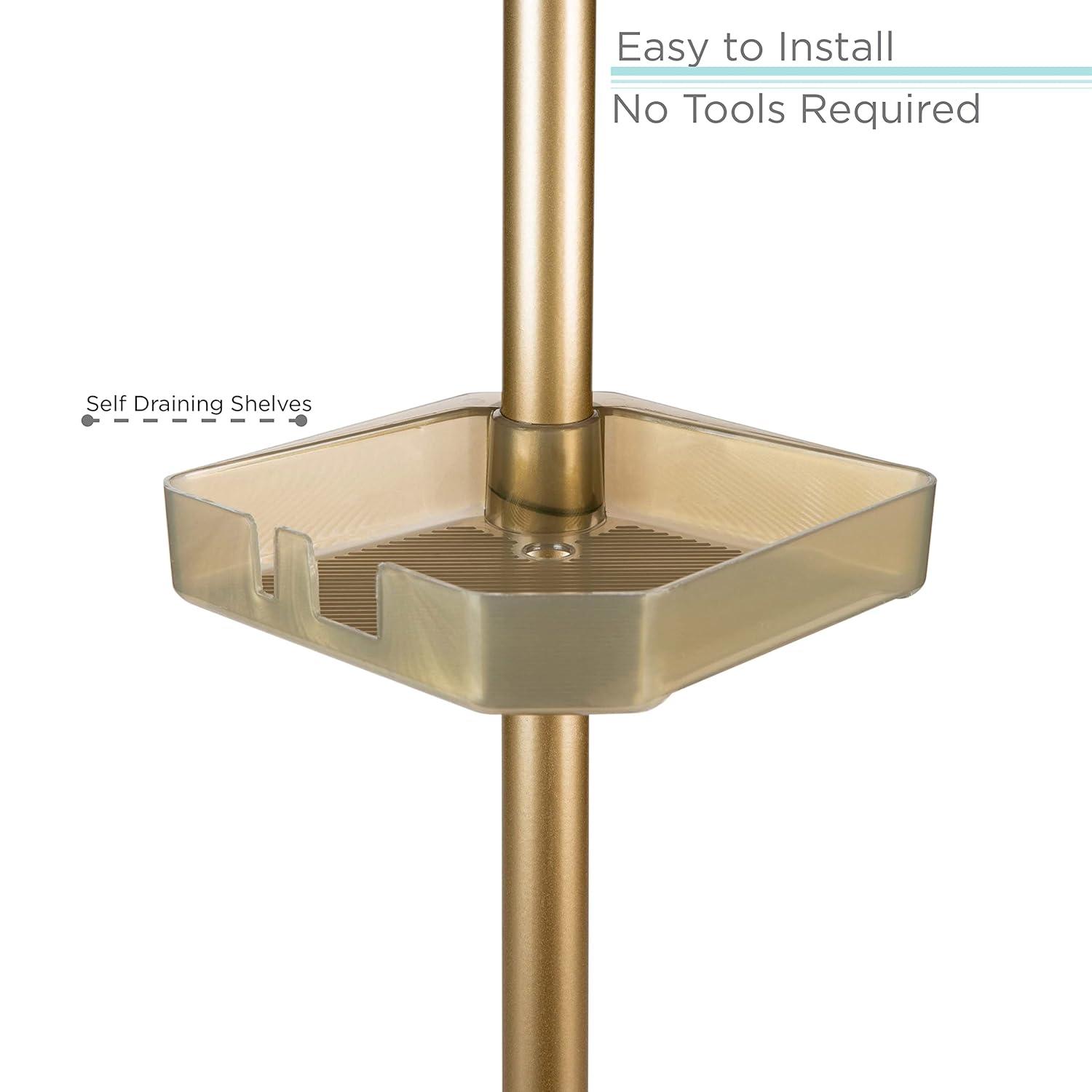 4 Tier Tension Corner Shower Caddy White/Gold - Bath Bliss
