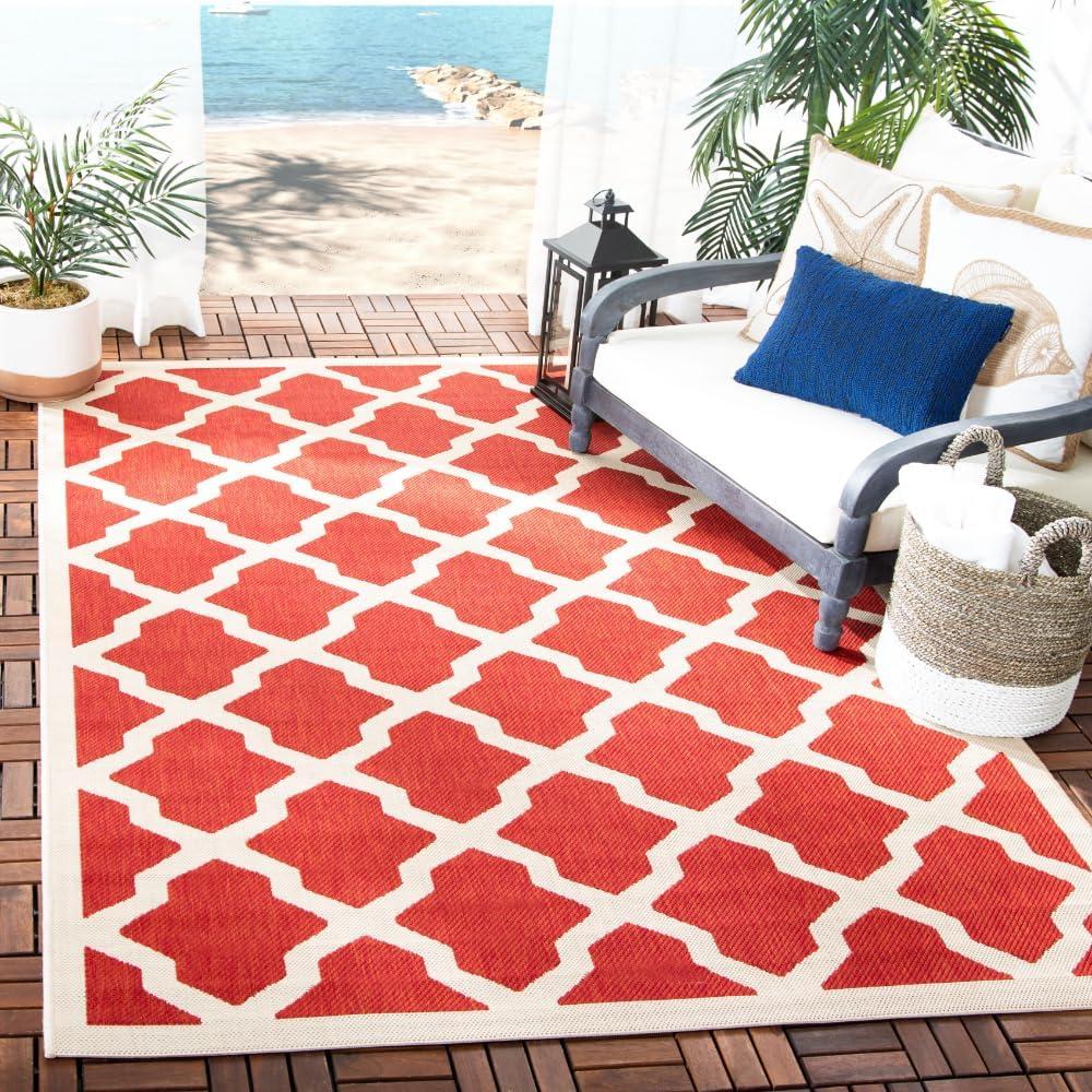 Safavieh Courtyard Amber Quatrefoil Indoor/Outdoor Area Rug, 6'7" x 9'6", Red/Bone