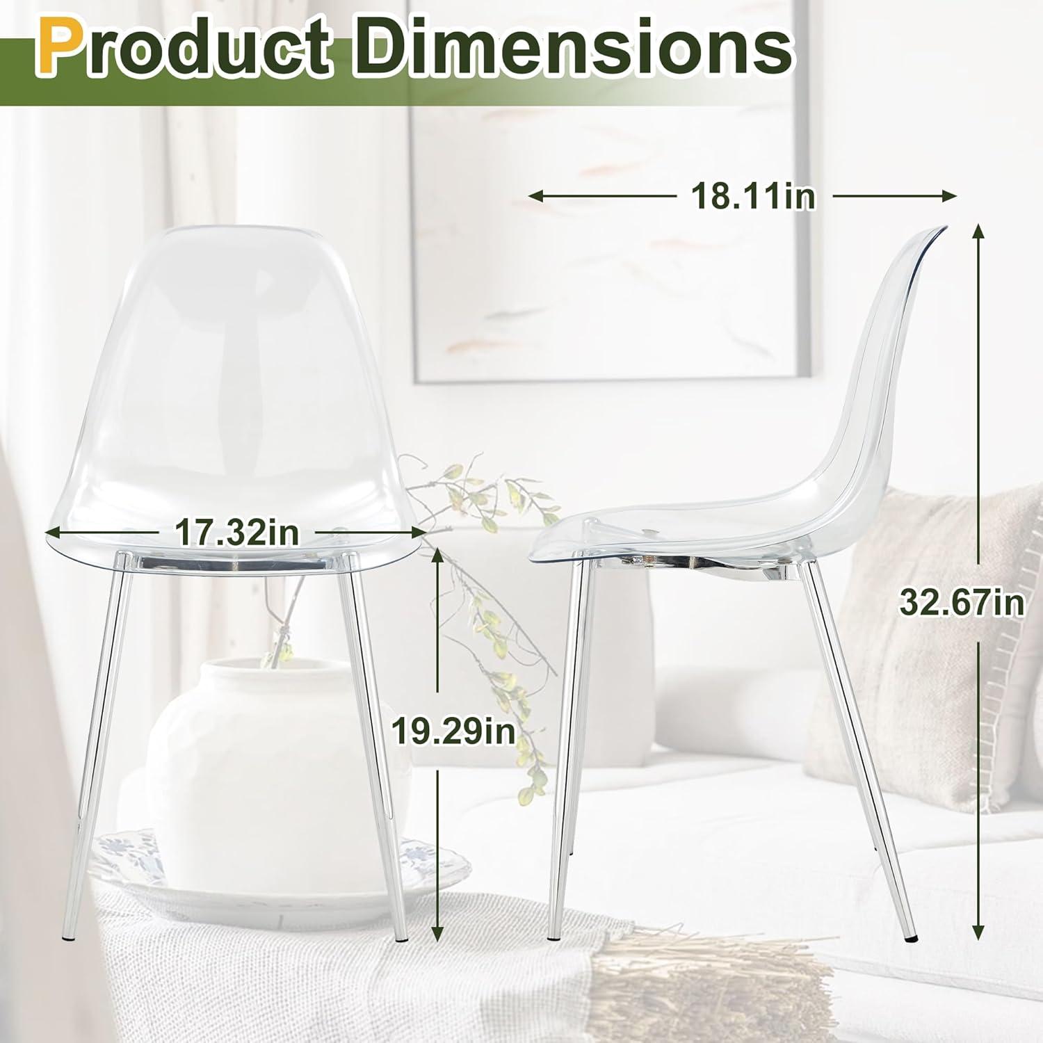 Dining Room Seating Modern minimalist transparent dining chair, plastic chair, armless crystal chair, Nordic creative makeup stool, negotiation chair, silver plated metal leg 6-piece set, TW-1200,Kit