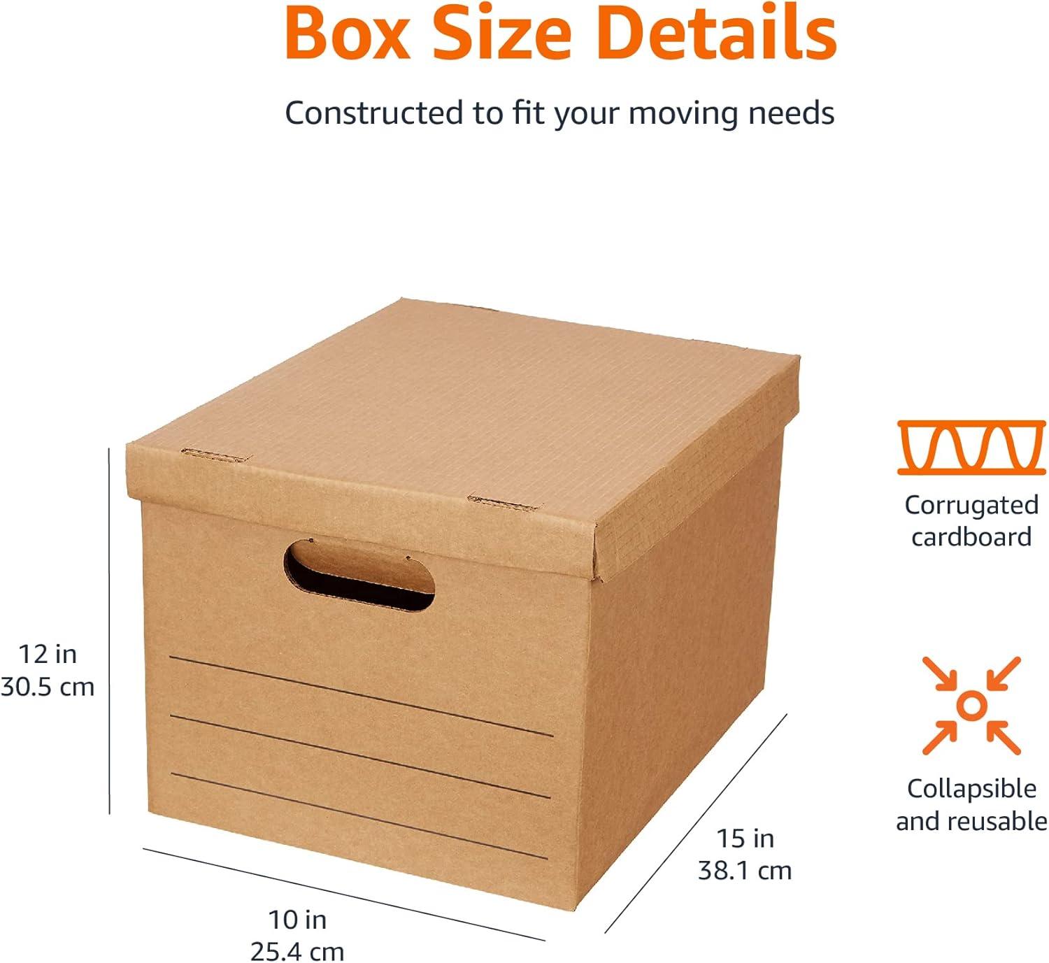 Small Brown Corrugated Cardboard Moving Boxes with Handles and Lids, 20 Pack