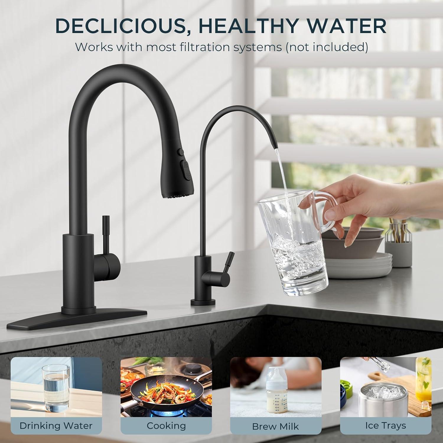 ARCORA Stainless Steel Pull-Down Kitchen Faucet and Water Filter Faucet Combo