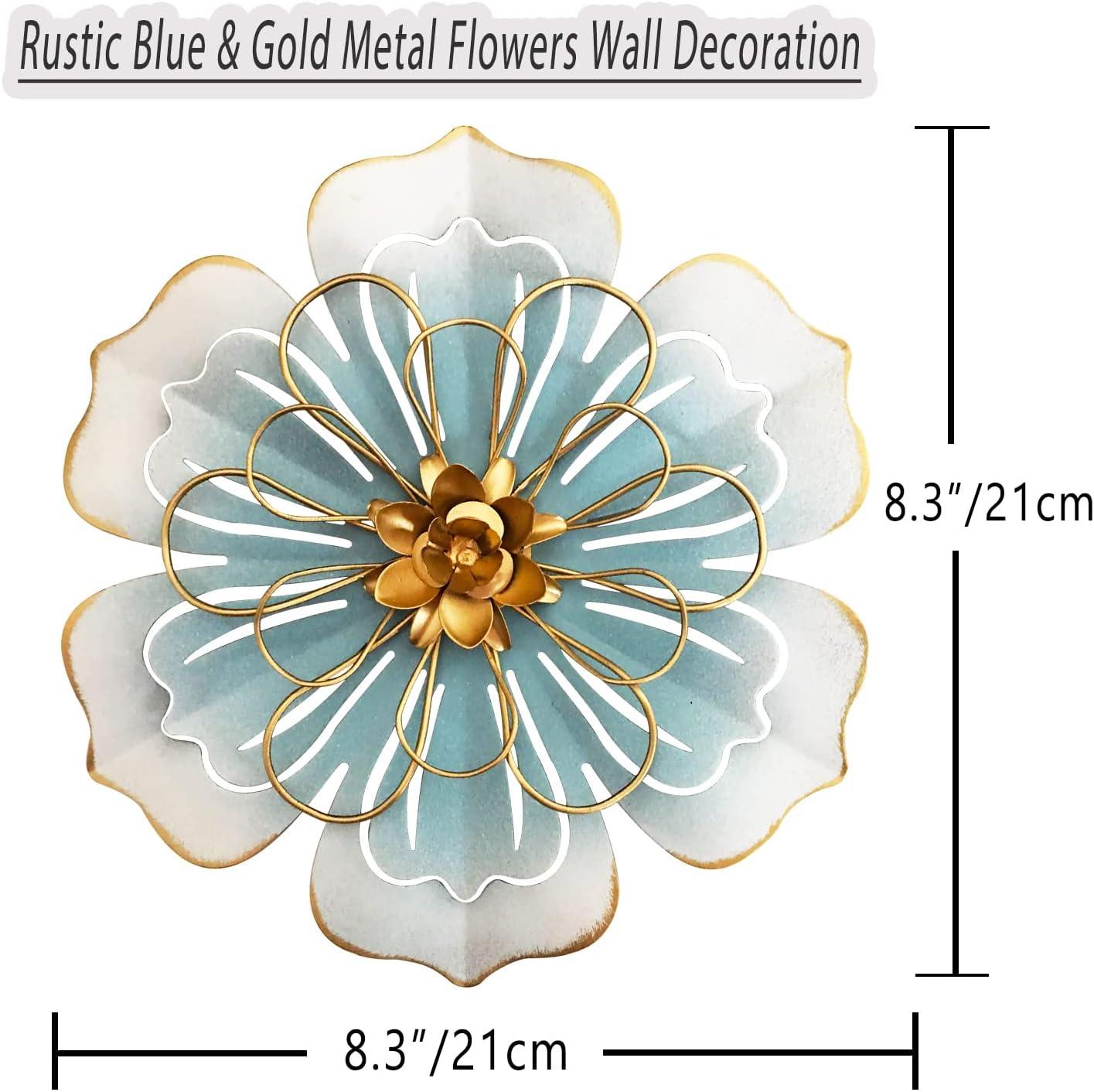 Blue and Gold 8.3'' Rustic Metal Flower Wall Sculpture