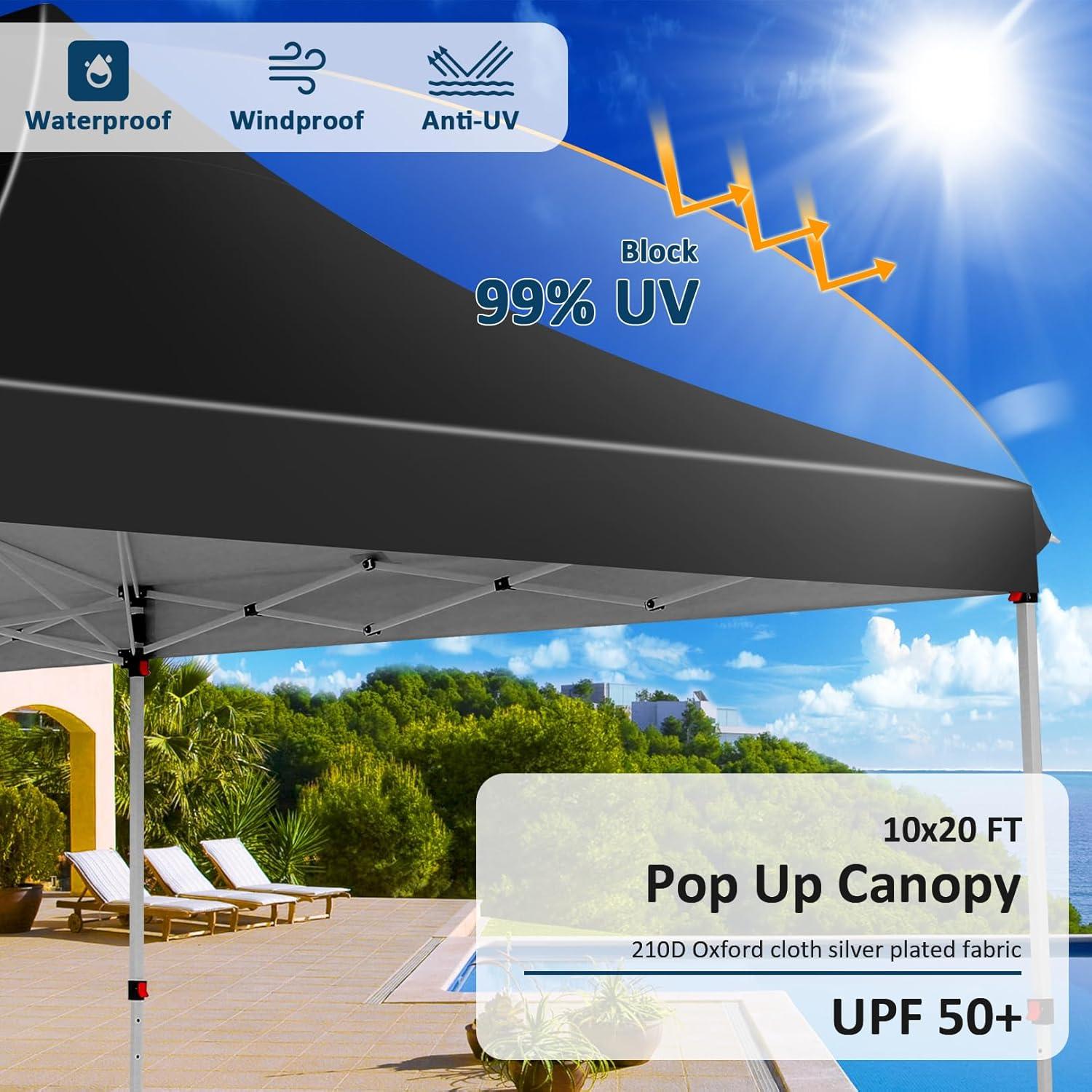 COBIZI Canopy Tent 10X20 Pop up Hollow Tent with 6 Removable Side Walls,Outdoor Event Party Canopy,Instant Portable,Suitable for Parties,Weddings,Camping and Beaches,with Wheeled Bag,Black