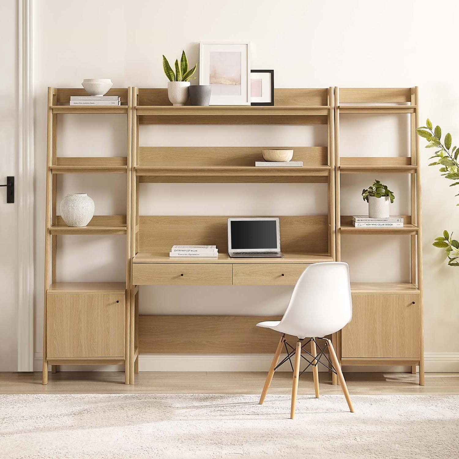 Modway Modway Bixby 3-Piece Wood Office Desk and Bookshelf