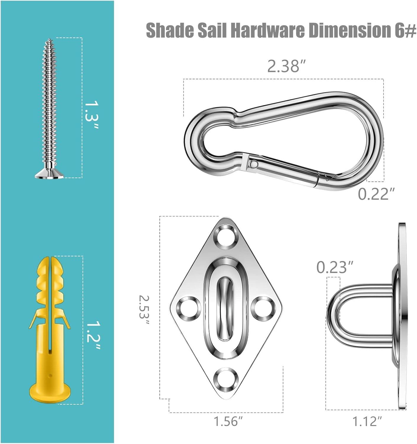 6 Inch Marine Grade Stainless Steel Sun Shade Sail Hardware Kit