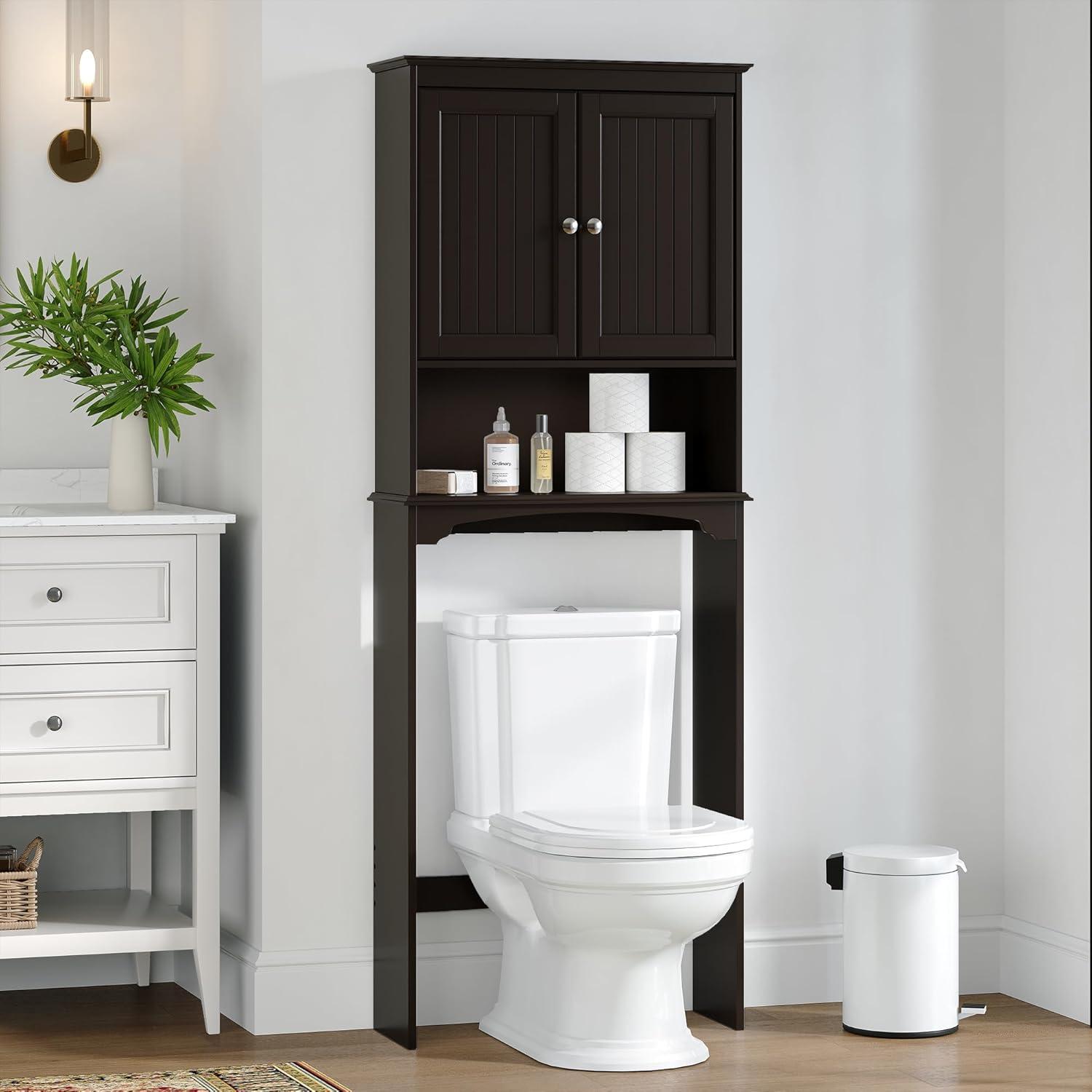 Espresso Over-the-Toilet Storage Cabinet with Adjustable Shelves