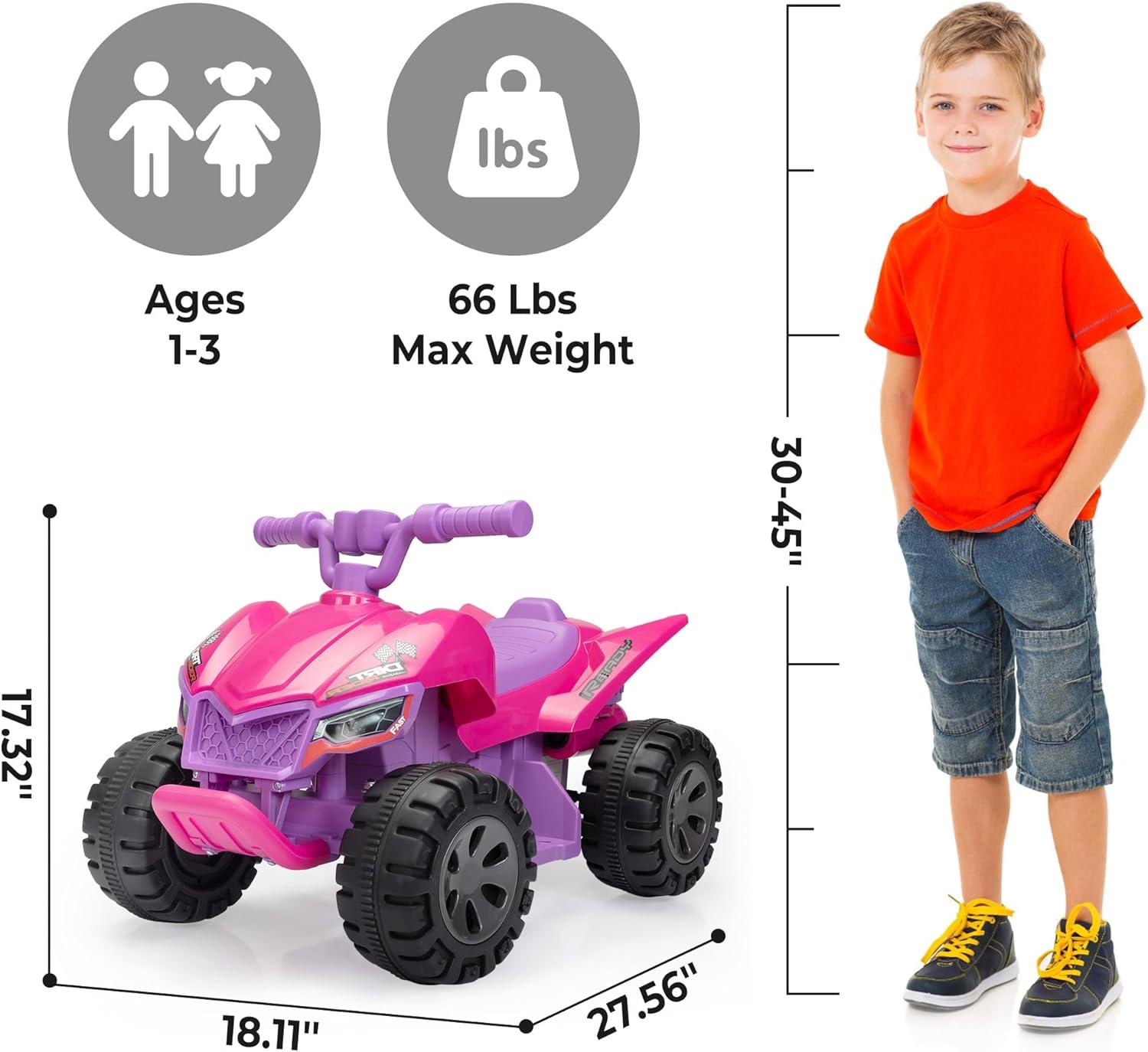 Pink 6V Kids Ride-On Quad with LED Lights and Music