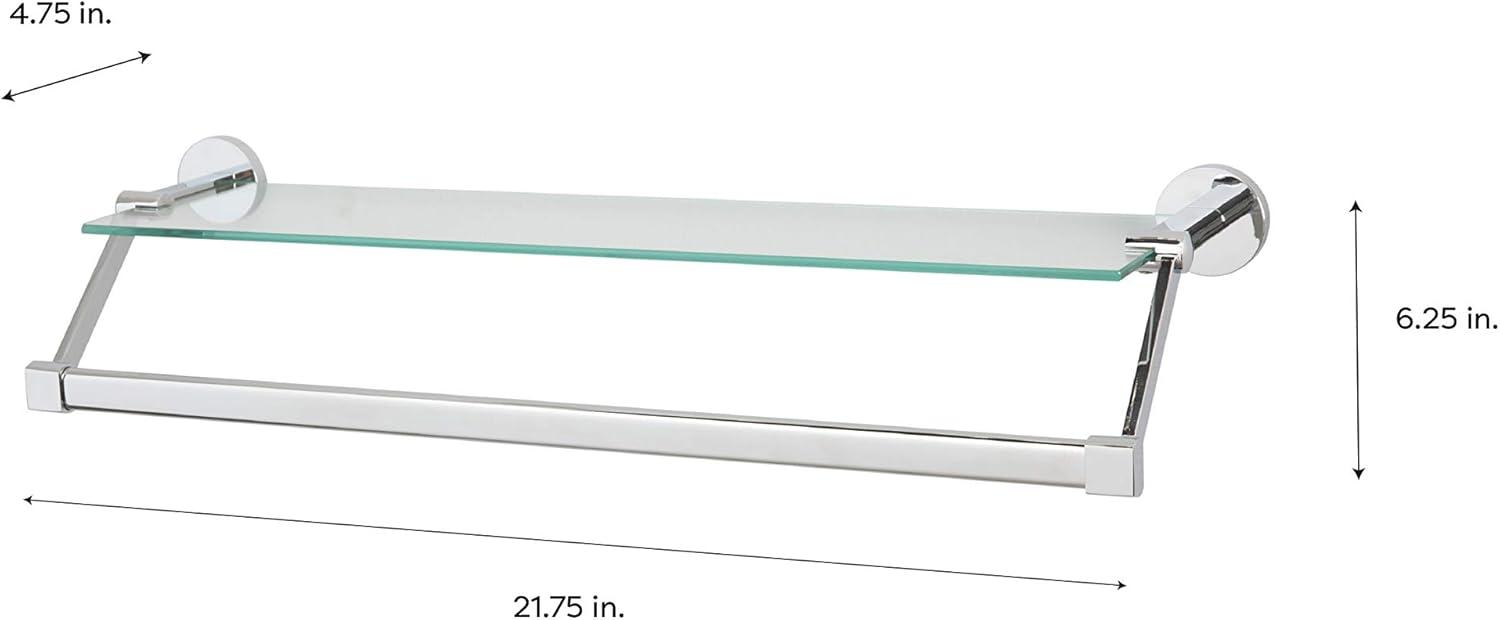Mounted Glass Shelf with Towel Bar Chrome - Organize It All: Wall-Mounted Storage, Metal Frame, No Tools Assembly