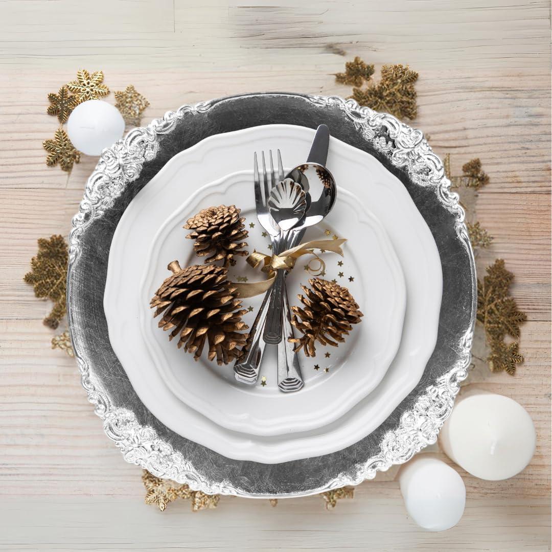 DIY Wedding Koyal Wholesale Vintage Charger Plate, White (Pack of 4)