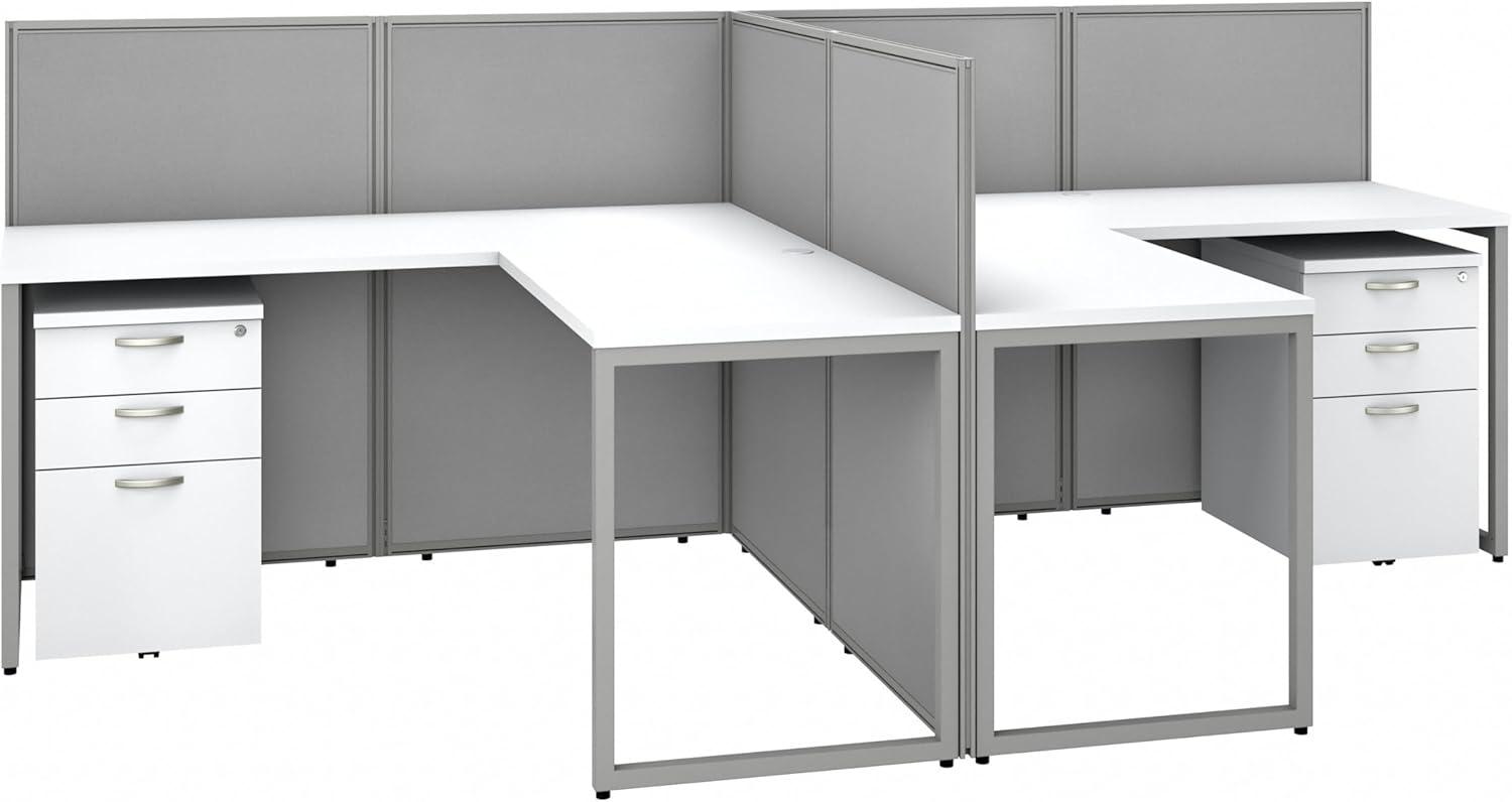 Bush Business Furniture Easy Office L-Shaped 2 Person Benching Workstation with Cable Management
