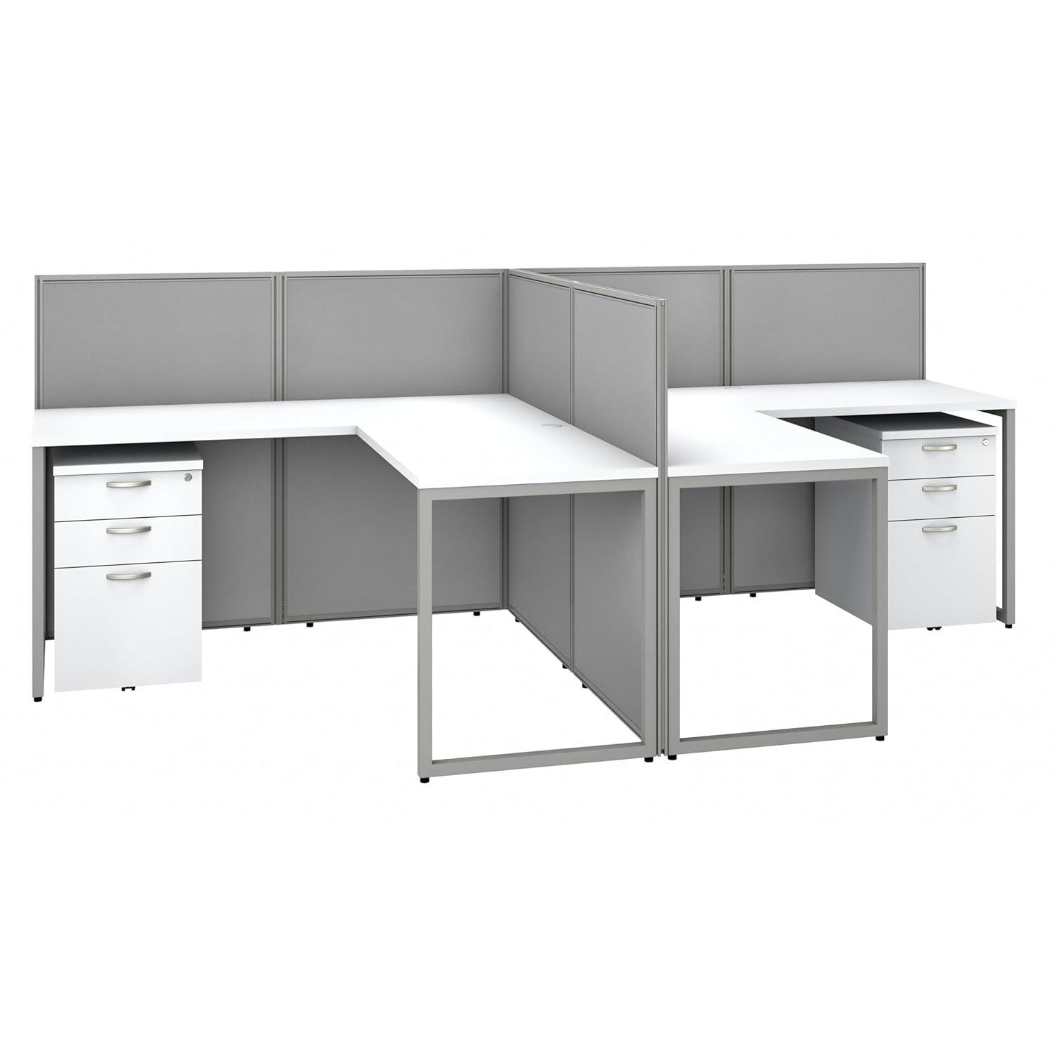 Bush Business Furniture Easy Office L-Shaped 2 Person Benching Workstation with Cable Management