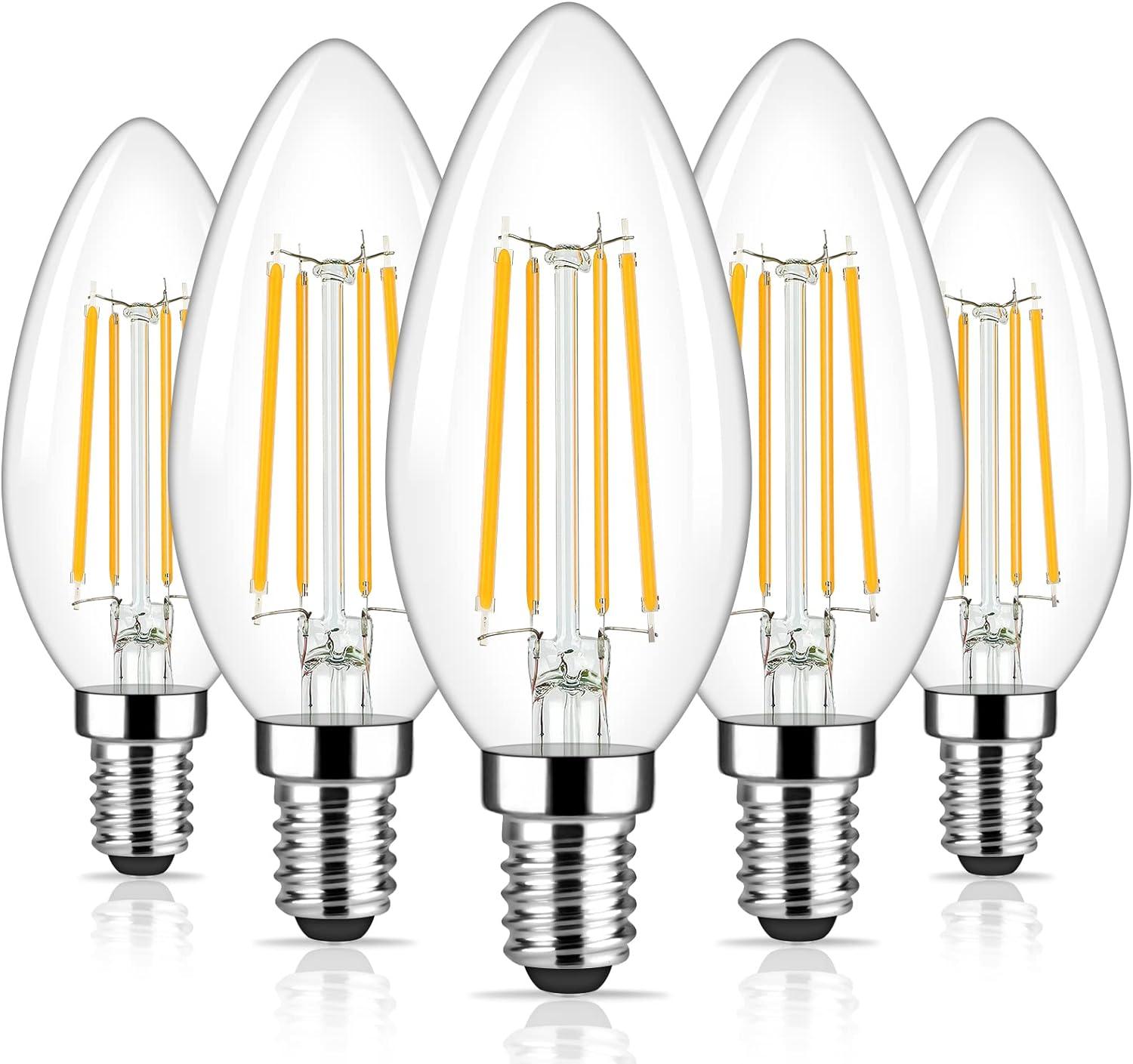 Dimmable Warm White LED Filament Chandelier Bulbs, 6-Pack