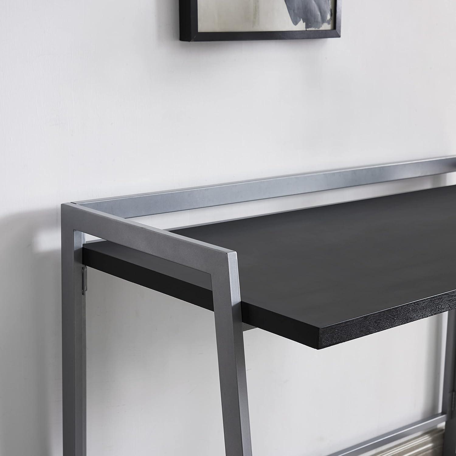 Matte Black and Nickel Foldable Writing Desk with Durable Laminate Top