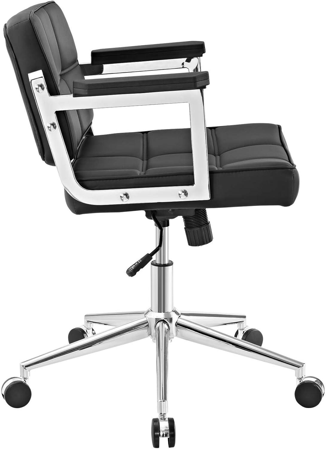 Portray Modern Swivel Office Chair in Black Leather and Chrome Metal