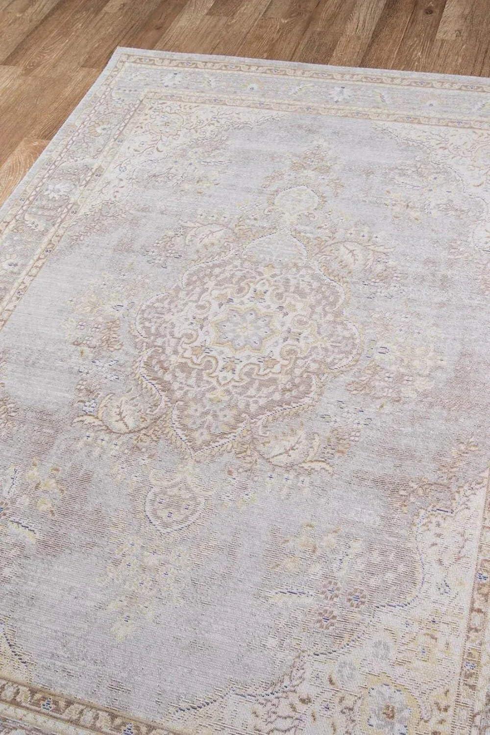 Isabella Traditional Medallion Gray Polyester Area Rug, 9'3" x 11'10"