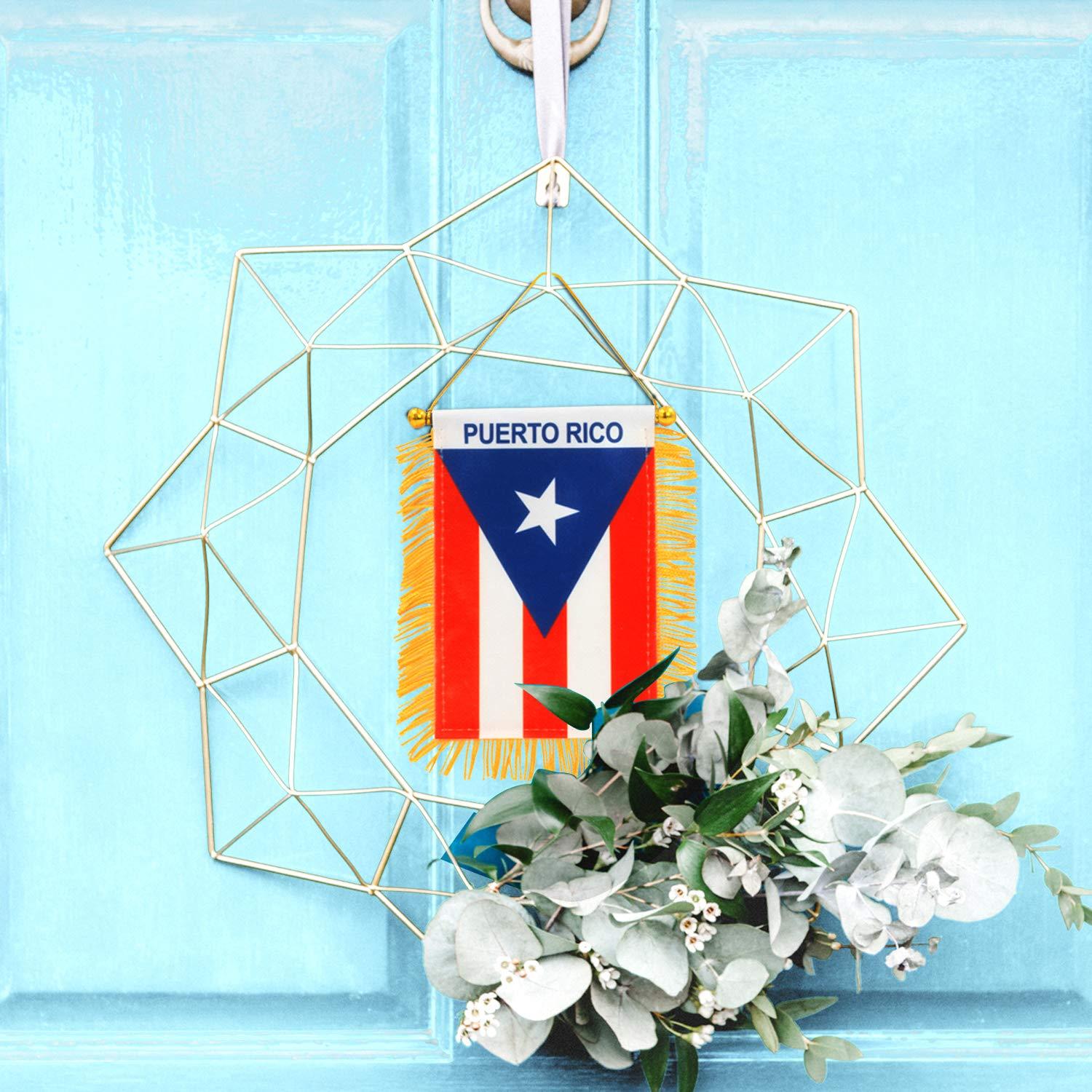 ANLEY Puerto Rico Fringy Window Hanging Flag 4 x 6 in.