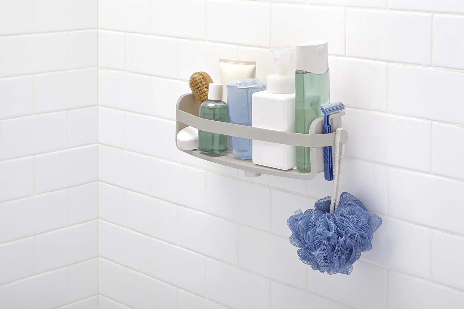 Gray Rubber Suction Mount Shower Organizer with Drainage