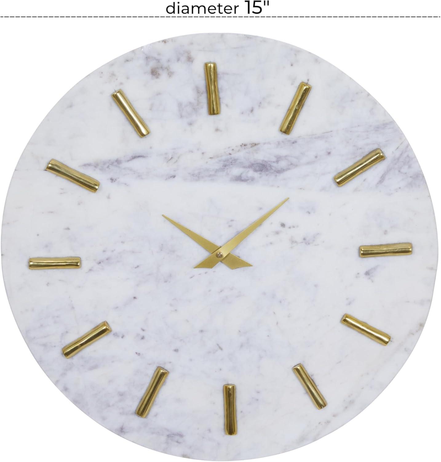 CosmoLiving by Cosmopolitan 15" White Marble Wall Clock with Gold Metal Accents