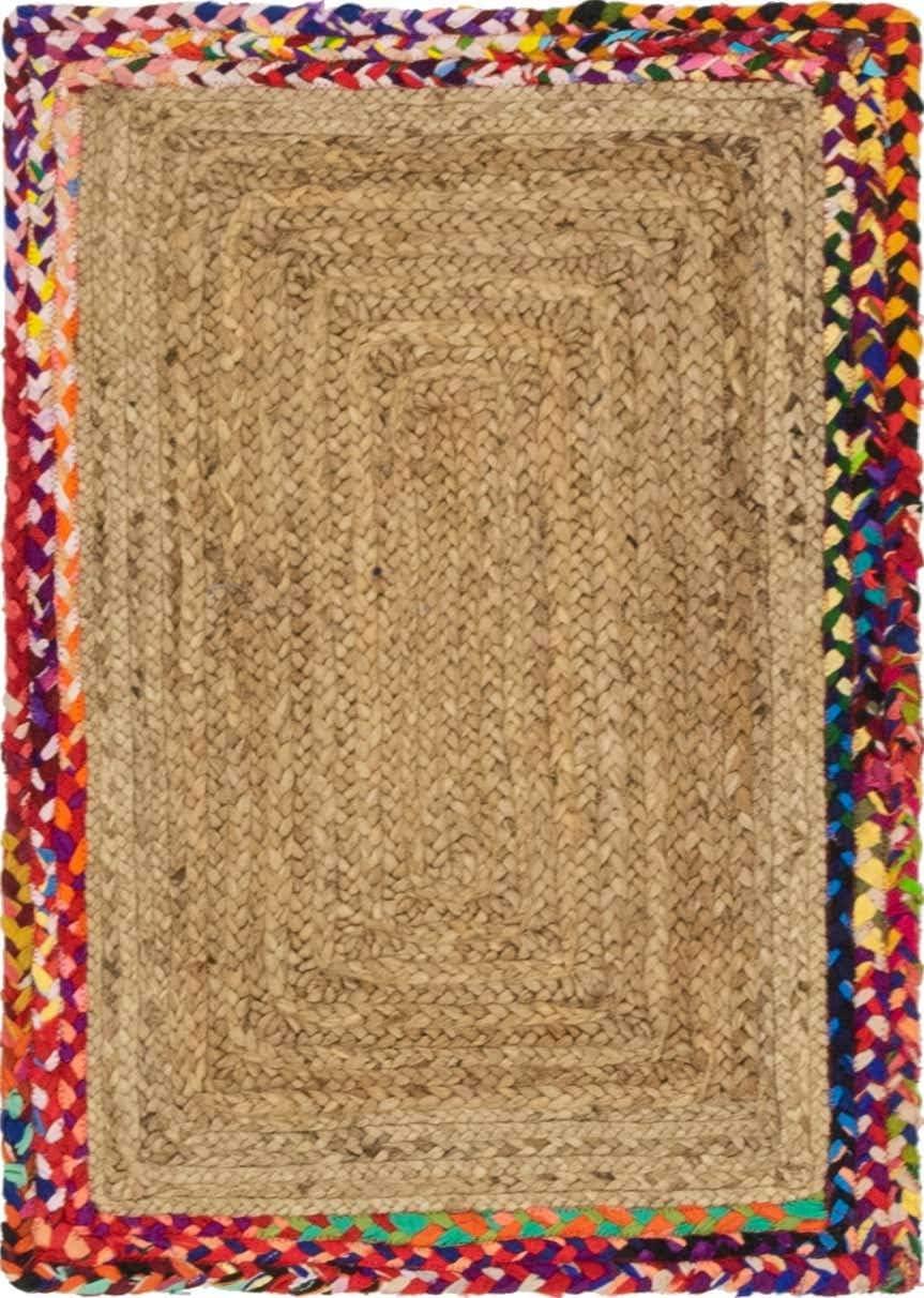 Hand-Braided Jute and Cotton Indoor Rug with Colorful Accents