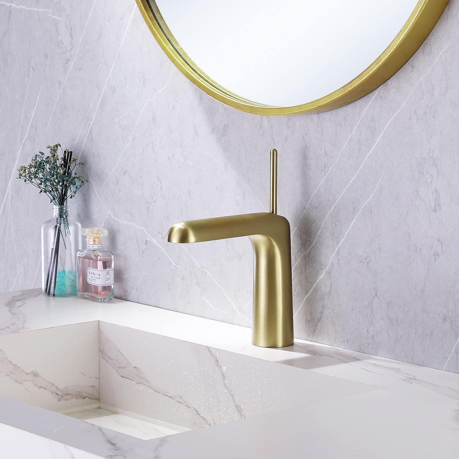 Brushed Gold Brass Single Handle Bathroom Faucet